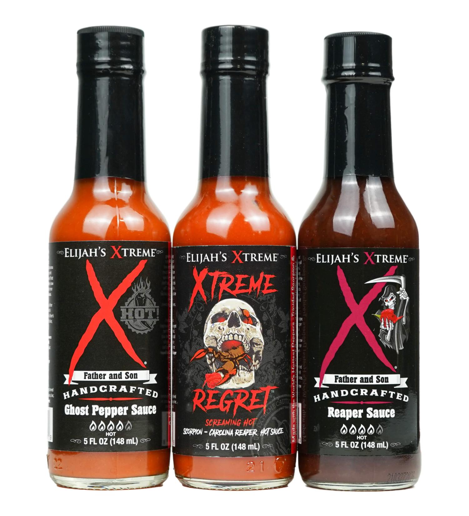 Elijah's Xtreme Award Winning Hot Sauce Variety Pack - Ghost Pepper, Scorpion Pepper, Carolina Reaper Hot Sauces (3 Bottles) - Buy Online on GoSupps.com