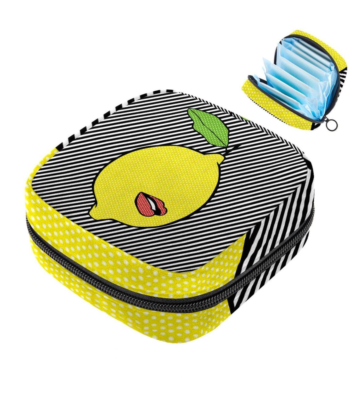Funny Lemon Line Menstruation Pad Bag with Zipper | Women's Tampon & Napkin Collection Bag for Travel & Daily Use - Buy Online on GoSupps.com