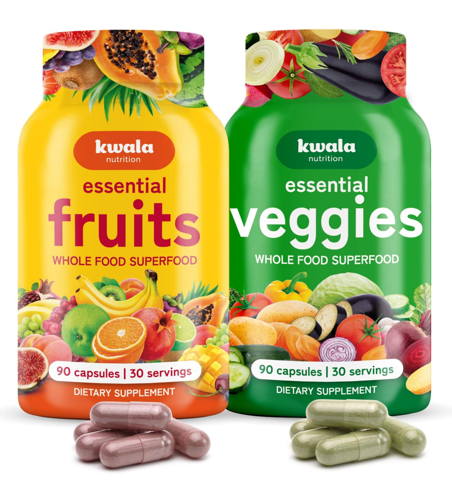Kwala Nutrition Fruit and Vegetable Supplements - 2 Pack - 100% Whole Fruits and Veggies - High Absorption - Soy Free - Made in USA - Buy Online on GoSupps.com