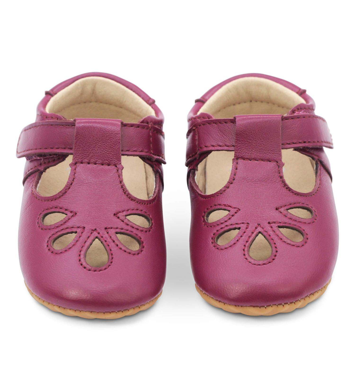 Dotty Fish Leather T-bar First Walking Shoes | Baby & Toddler Girls | Non-Slip | Child Size 3-7 UK | Plum T Bar - Buy Online on GoSupps.com