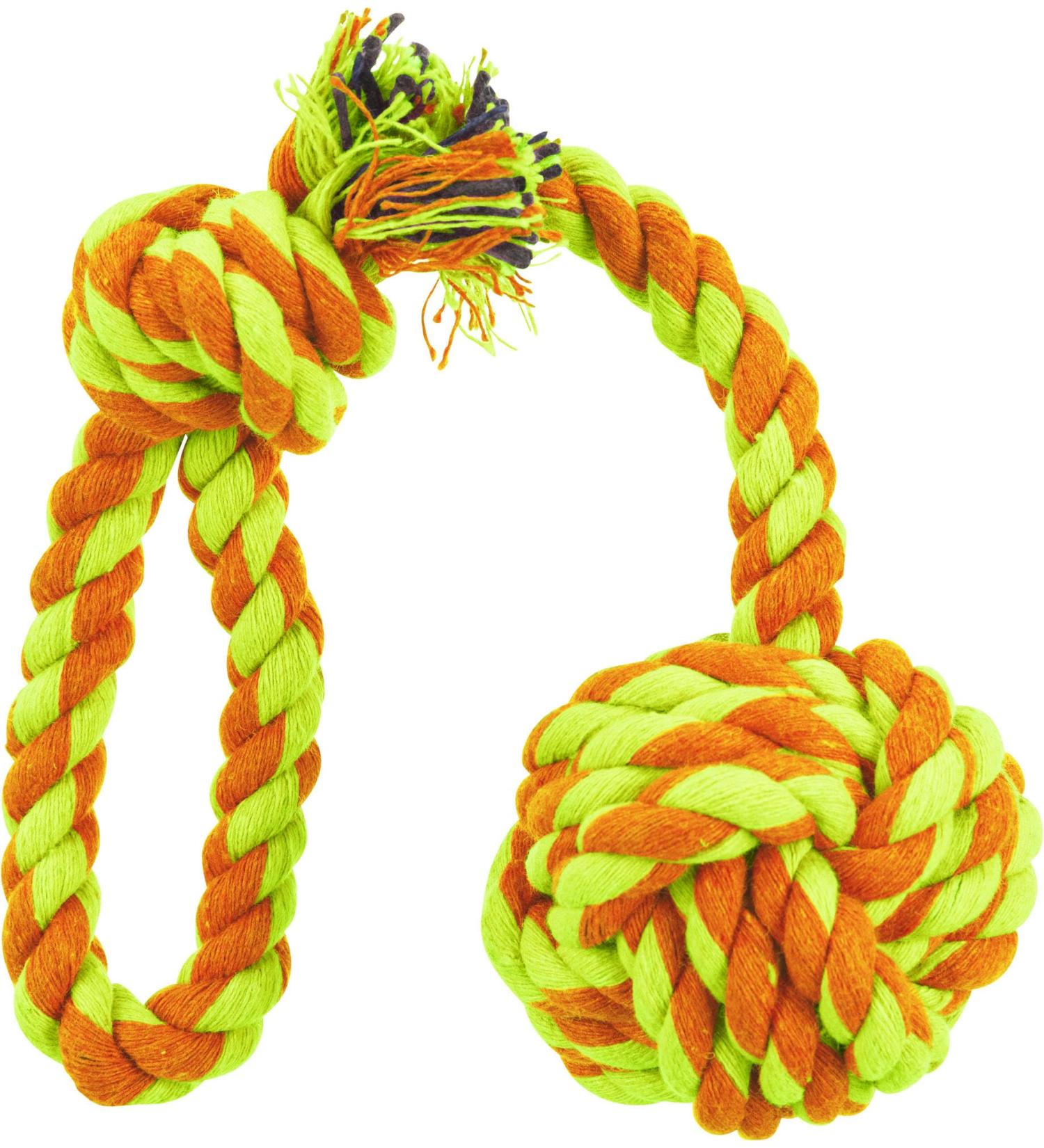 Trixie dog play thaw with a braided ball 5.5/30 cm orange/lime cotton/polyester for throwing and tulging orange/lime dimensions: 5.5 cm/30 cm