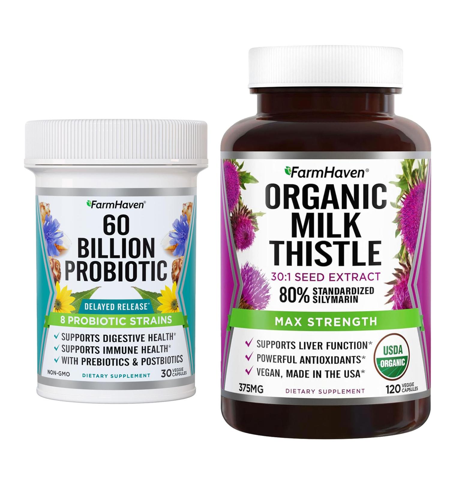 FarmHaven USDA Organic Milk Thistle Capsules and 60 Billion CFU Probiotic - Buy Online on GoSupps.com