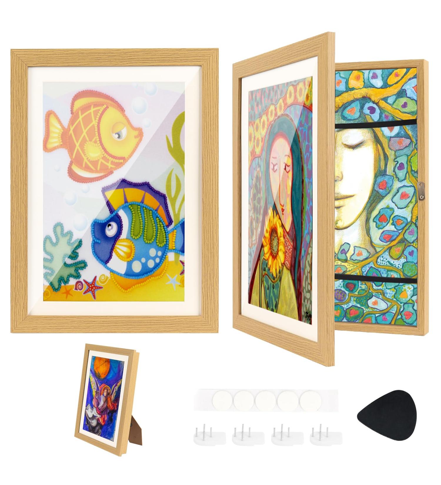 Buy Cezlstesy A4 Childrens Picture Frames - 2-Piece Hinged Wooden Art Display for 150 Drawings - Buy Online on GoSupps.com