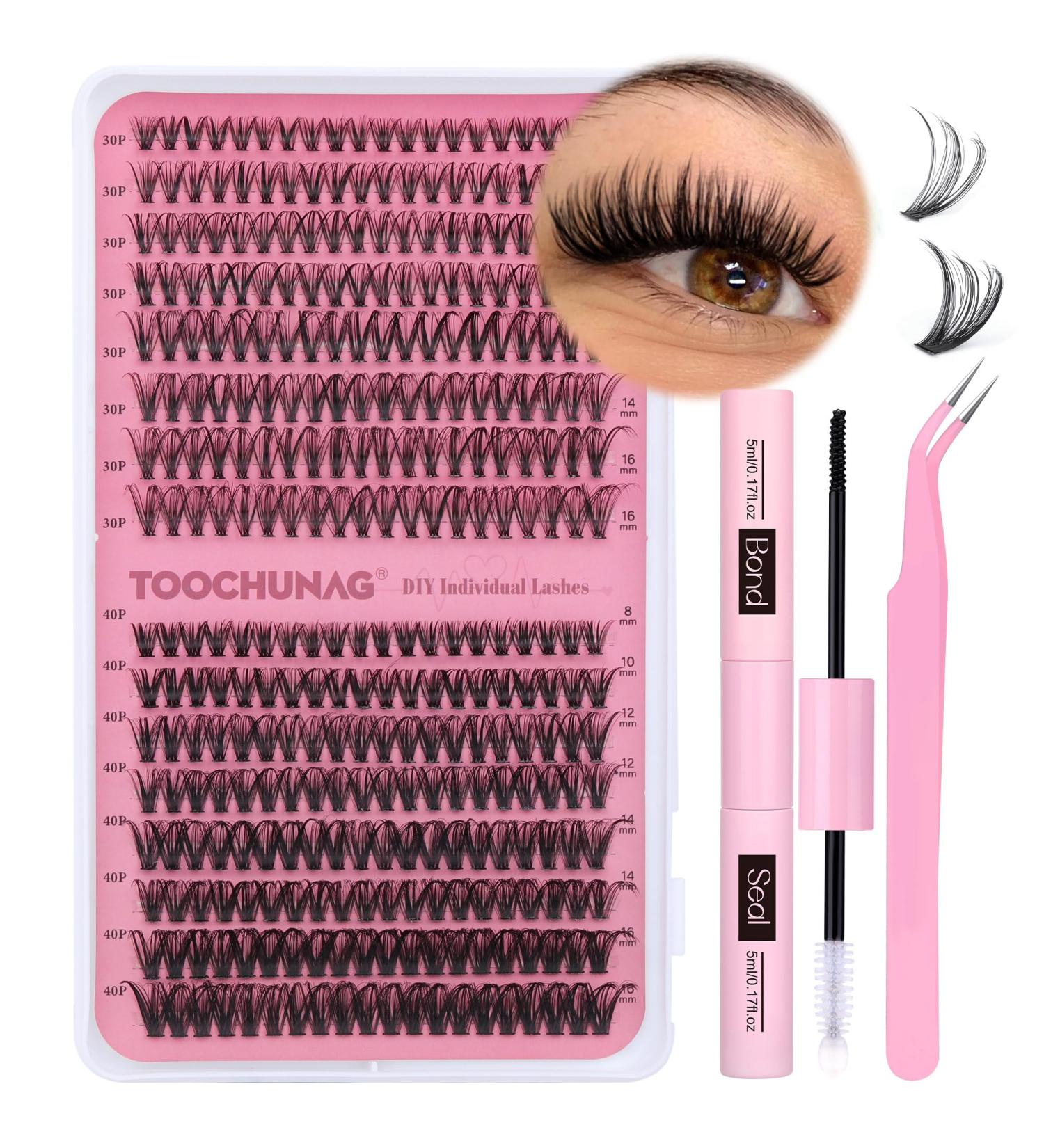 TOOCHUNAG Eyelash Extension Kit - 320pcs 30D+40D Individual Lashes Cluster Set with Bond, Seal, and Tweezers - DIY Lash Extensions 8-16mm - Buy Online on GoSupps.com