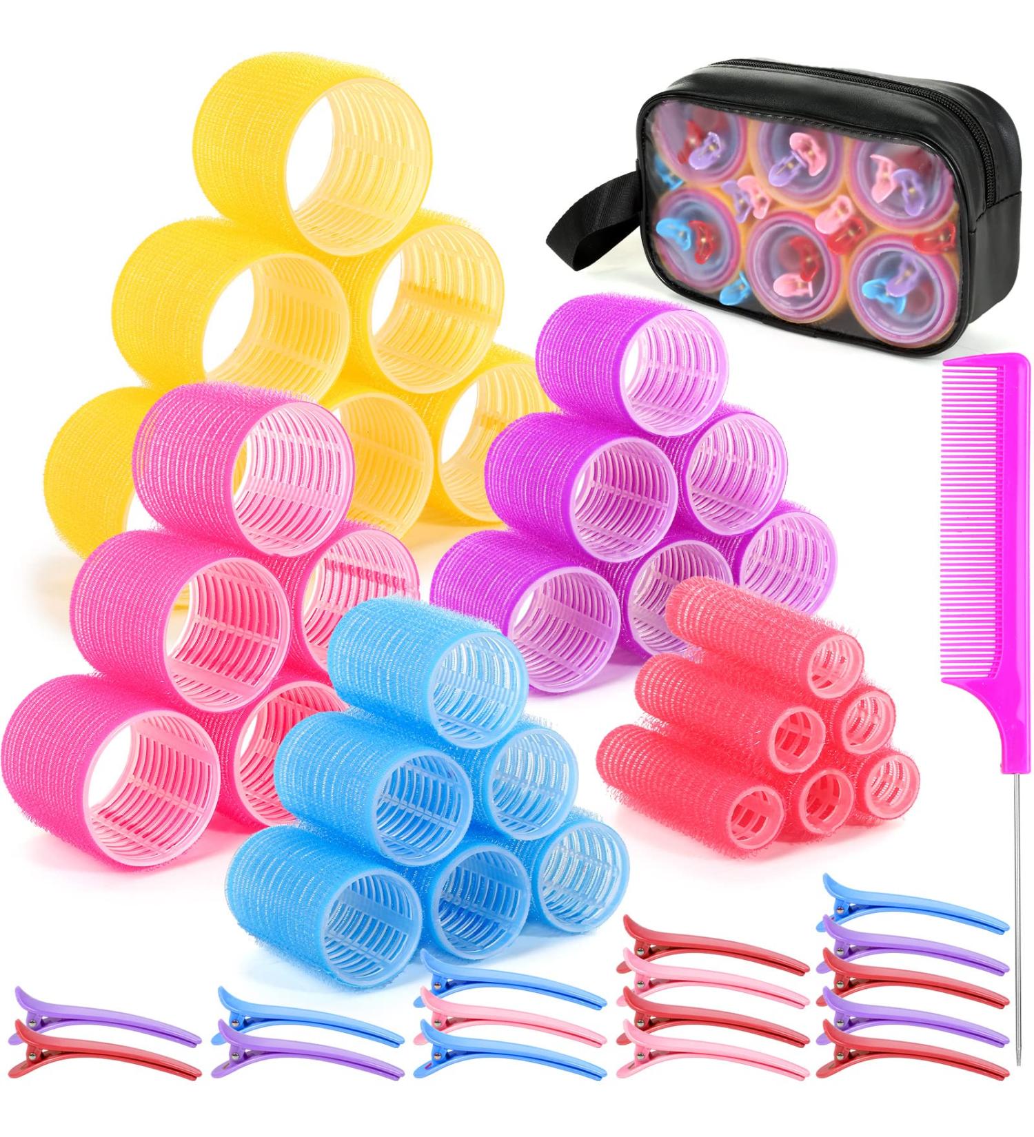 Qinzave 52PCS Jumbo Hair Rollers with Storage Bag: Self Grip Rollers in 5 Sizes, Stainless Steel Clips, Heatless Hair Roller Set for Long, Medium, Short Hair - Buy Online on GoSupps.com