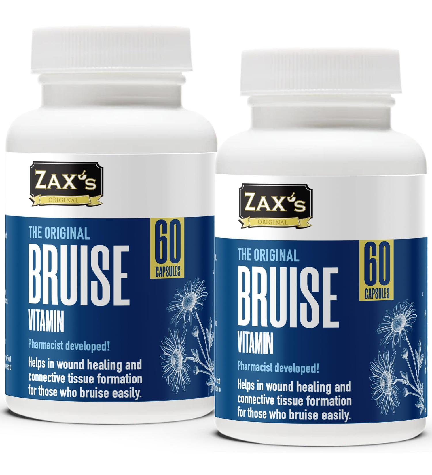 ZAX'S ORIGINAL Bruise Vitamin 2-Pack Pharmacist-Developed Bruising Supplements Potent Swelling & Bruise Reducer with Zinc Vitamins K D3 C Citrus Bioflavonoids 120 Caps Pair with Arnica Cream 60 Count (Pack of 2) - Buy Online on GoSupps.com