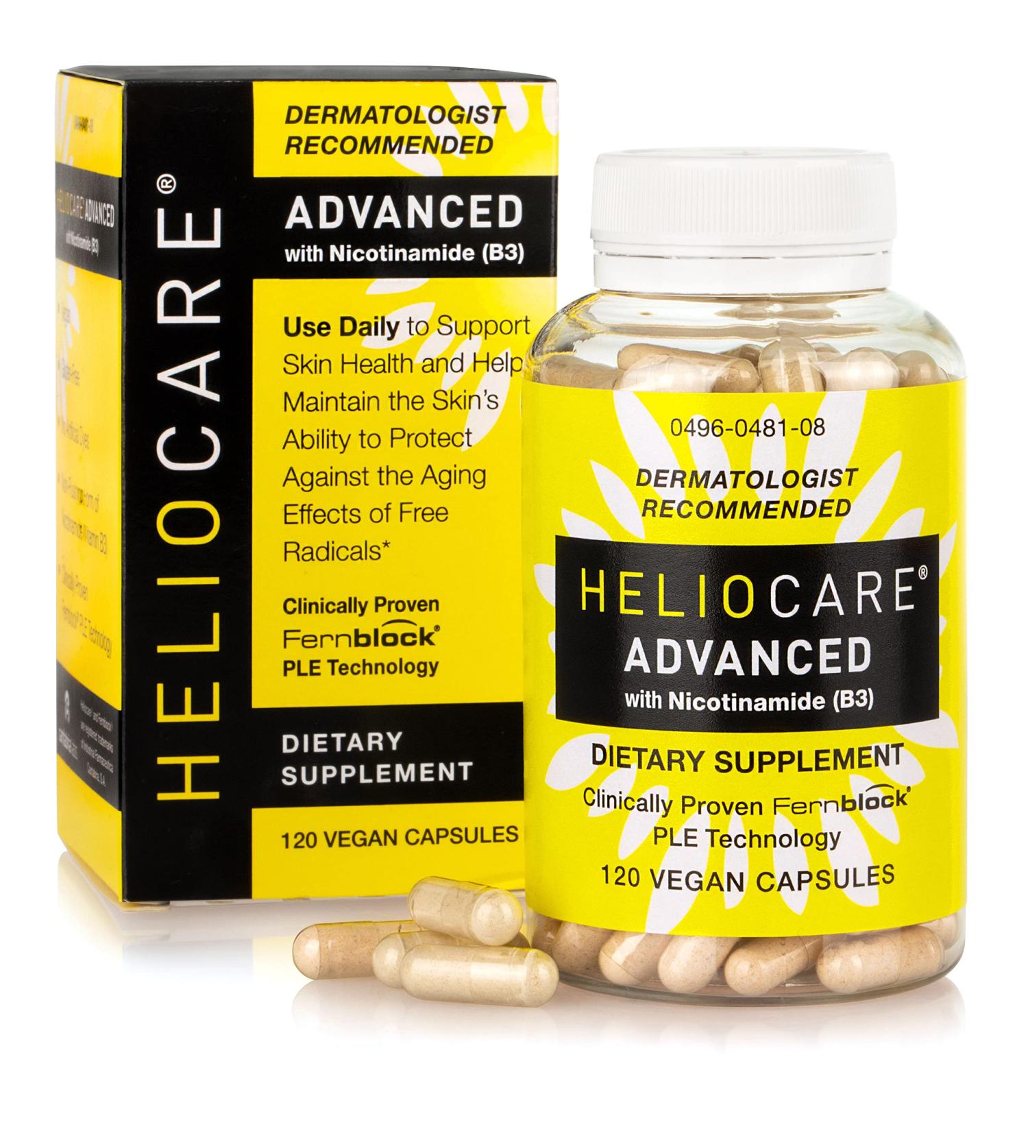 Heliocare Advanced Nicotinamide 500mg + Fernblock PLE Extract 240mg - Skin Cell Health Support with Antioxidant Niacinamide - 120 Vegan Capsules - Buy Online on GoSupps.com