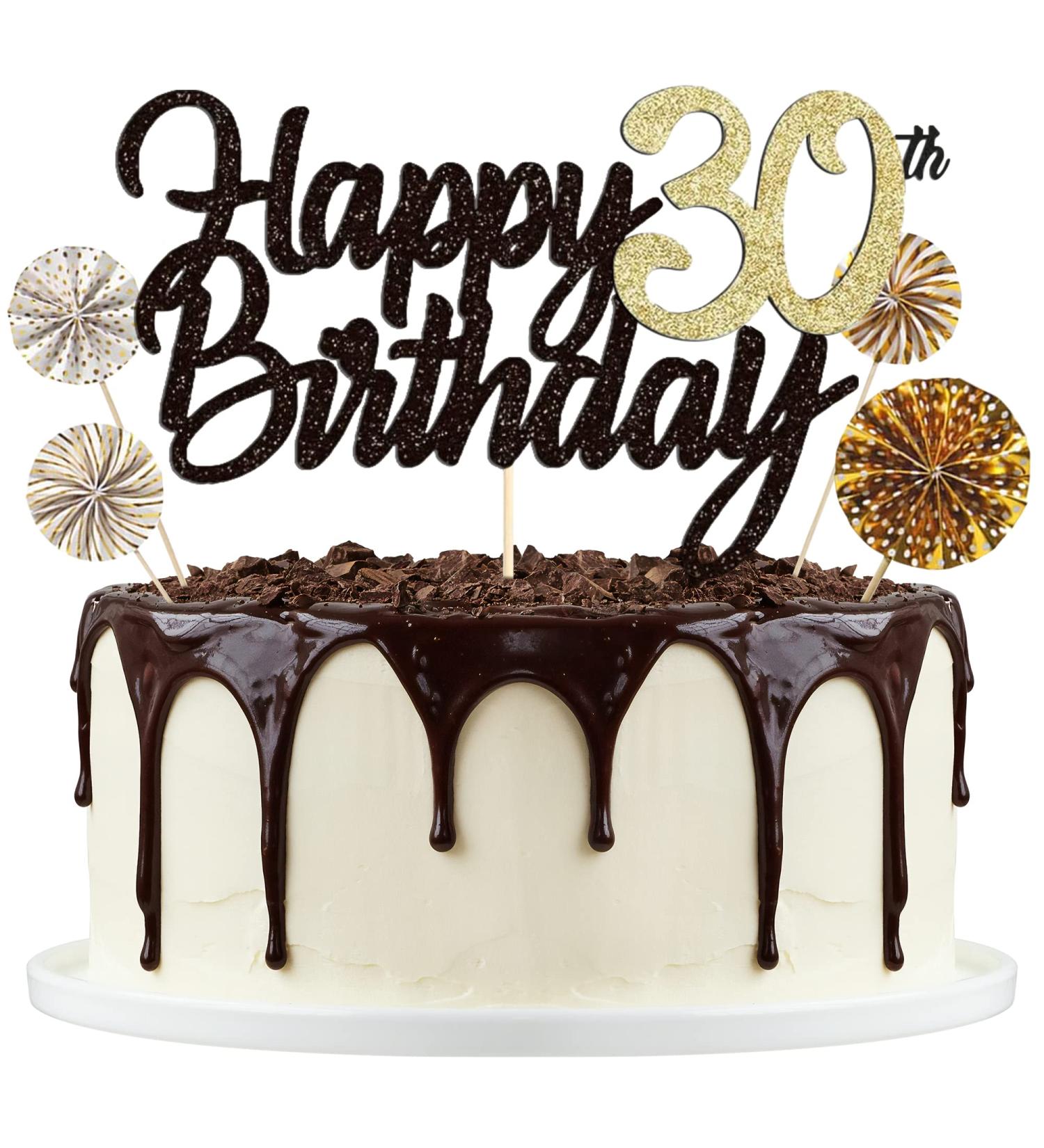 30th Birthday Cake Topper - Black Gold Tortendeko Cupcake Paper Compartment Decoration for Men & Women - Buy Online on GoSupps.com