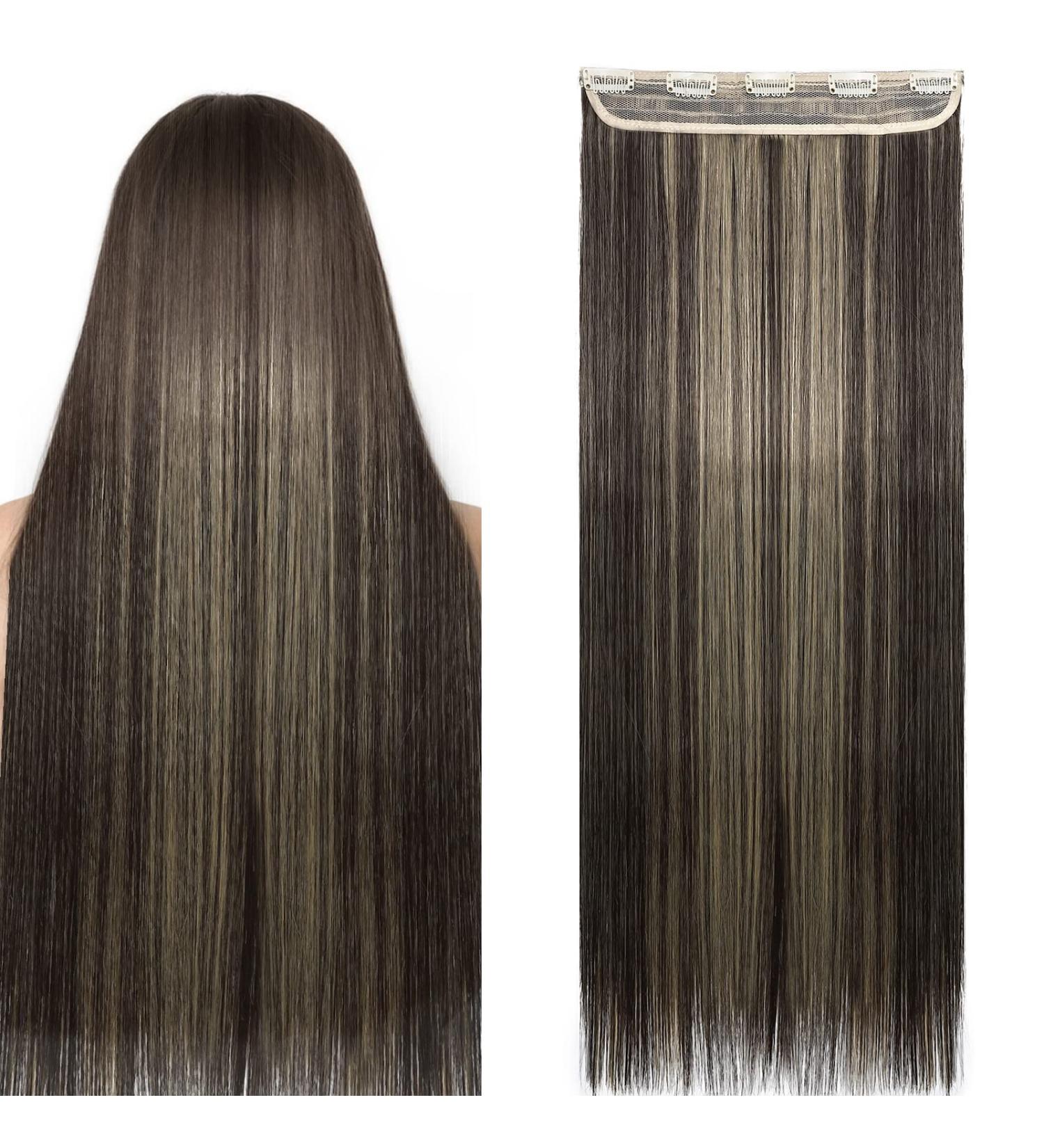 26 Half Full Head One Piece Clip in Hair Extensions Dark Brown & Ash Blonde - 26 Inch - Buy Online on GoSupps.com