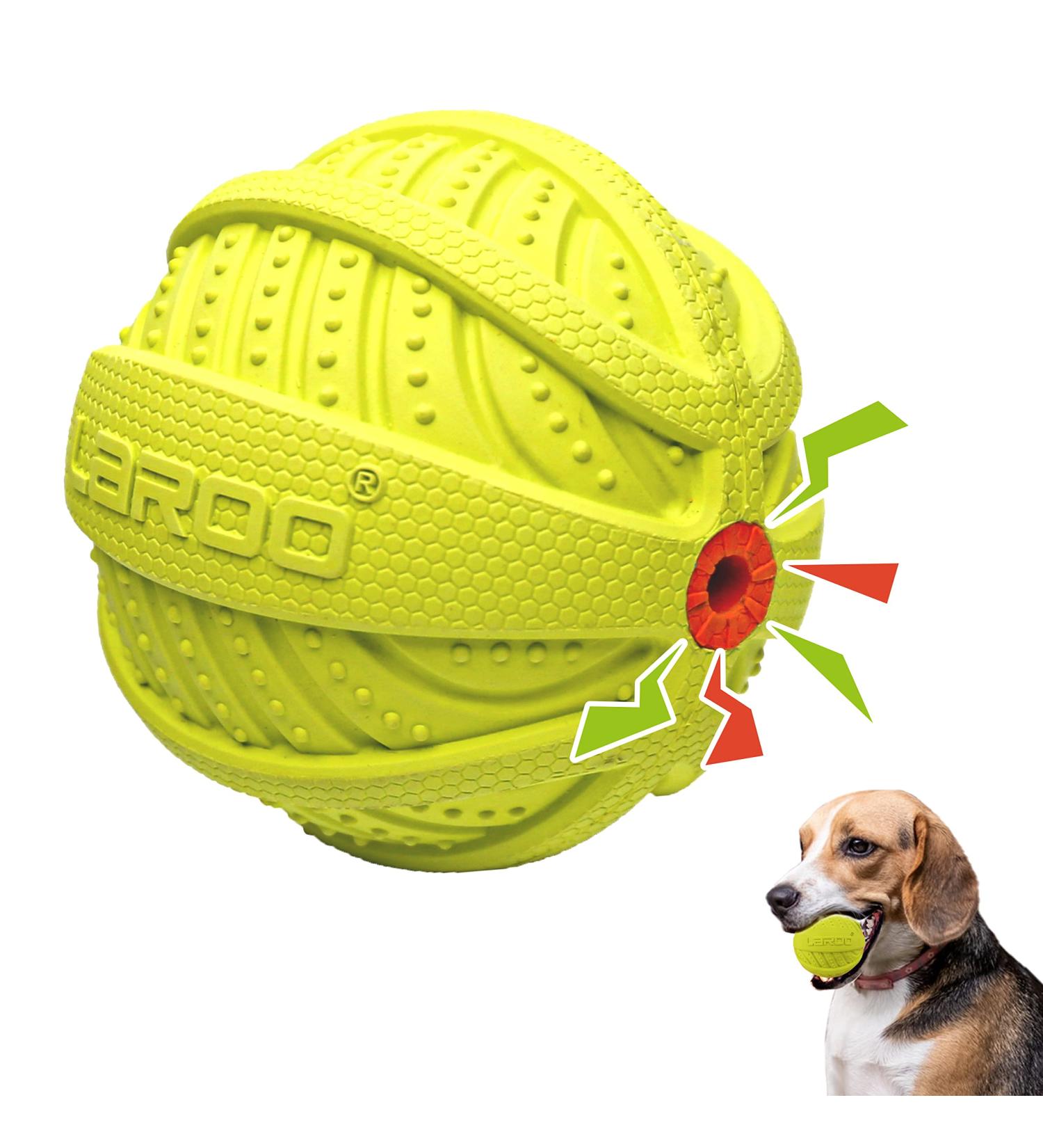 Laroo Durable Natural Rubber Dog Ball | Squeaker Toy for Small & Large Dogs | 9cm Green Dog Football - Buy Online on GoSupps.com