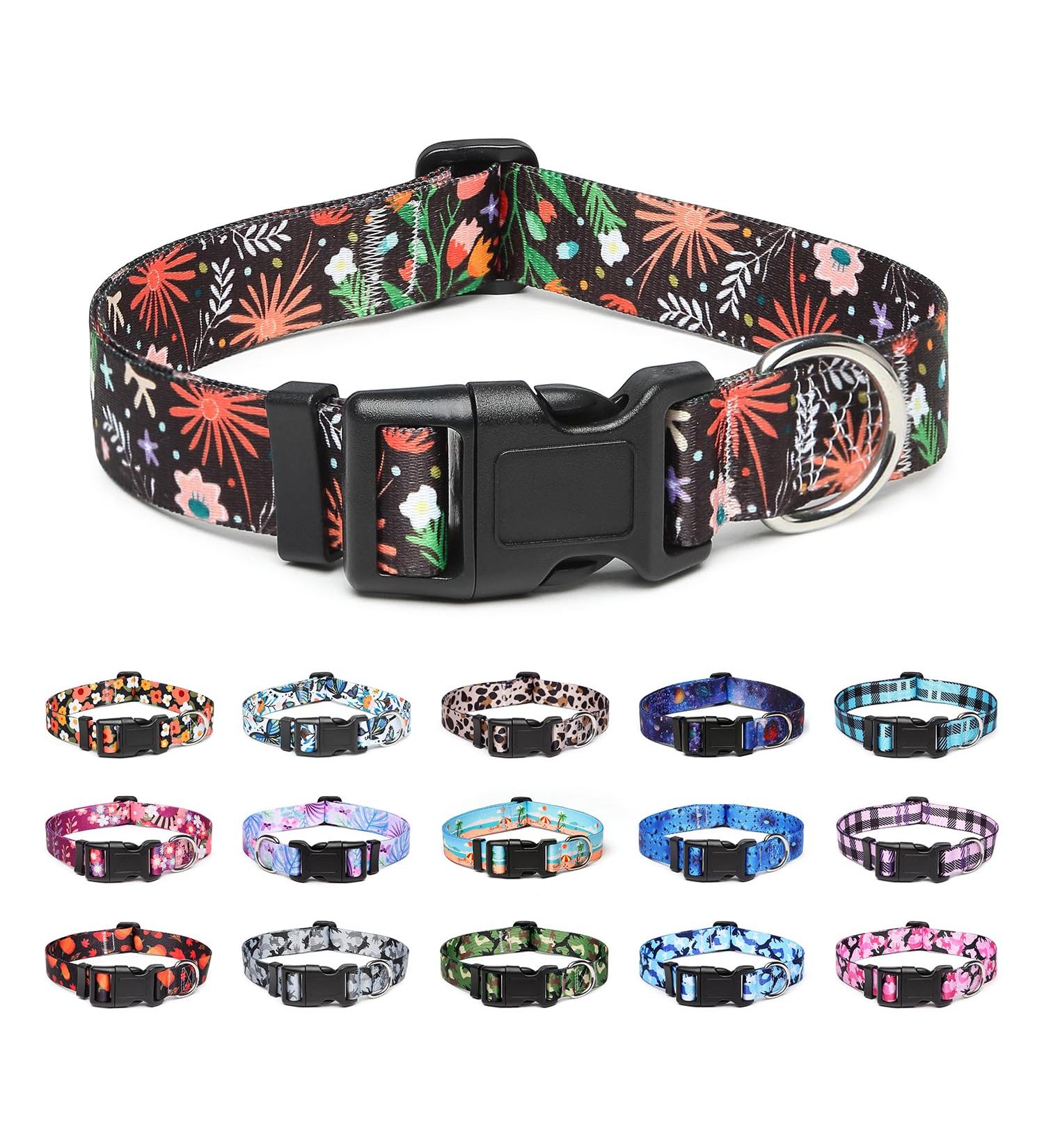 Suredoo Adjustable Dog Collar - Soft Comfort Nylon for Small & Medium Dogs and Cats (L Floral Design Neck 38-63 cm) - Buy Online on GoSupps.com
