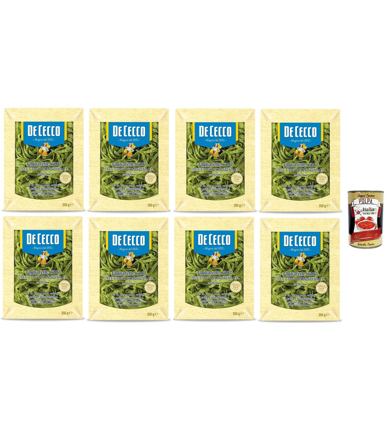  Italian Gourmet E.R. De Cecco Pack of 8 Egg Tagliatelle No. 107 with Spinach and Italian Gourmet Polpa 400g - Buy Online on GoSupps.com