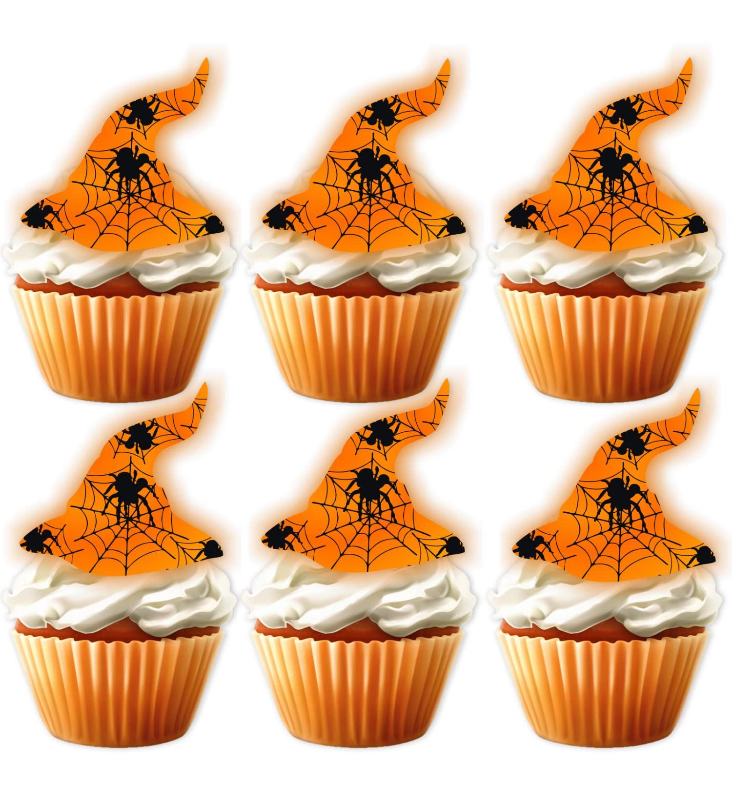 18pcs Gold Glitter Spider Witch Hat Dessert Cupcake Topper Halloween Carnival Theme Decorations Boy Girl Man Woman Happy Birthday Weeding Anniversary Party Decor Supplies - Buy Online on GoSupps.com