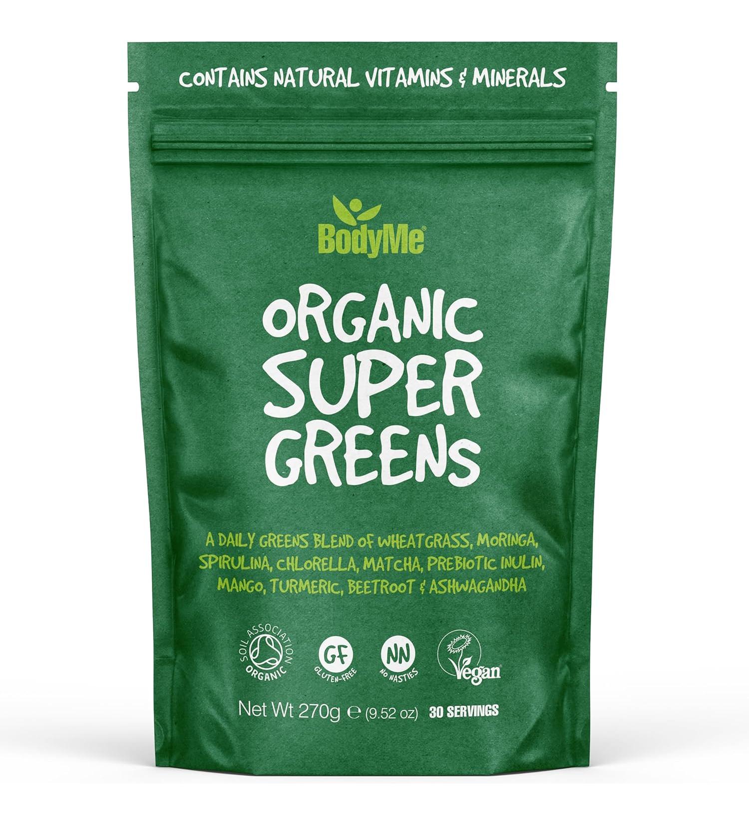 BodyMe Organic Superfood Blend of Wheatgrass Chlella Moringa Spirulina Ashwaganda and Other Organic Greens - 30 Servings 9.52 Oz - Buy Online on GoSupps.com