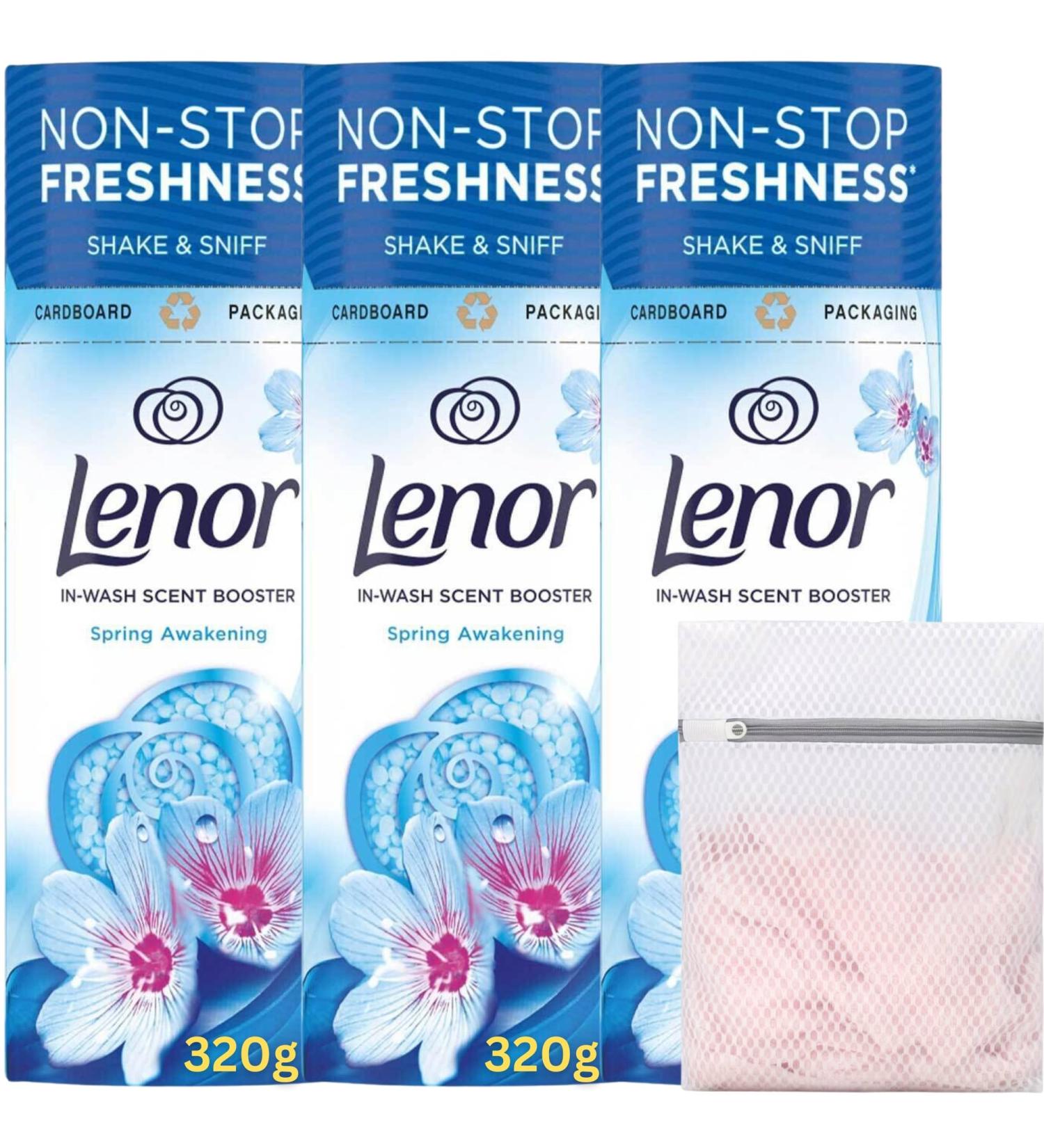 Lenor Scent Booster Beads Spring Awakening Fabric Softener (3x320g) with Wishesla Multipurpose Mesh Laundry Bag - Buy Online on GoSupps.com