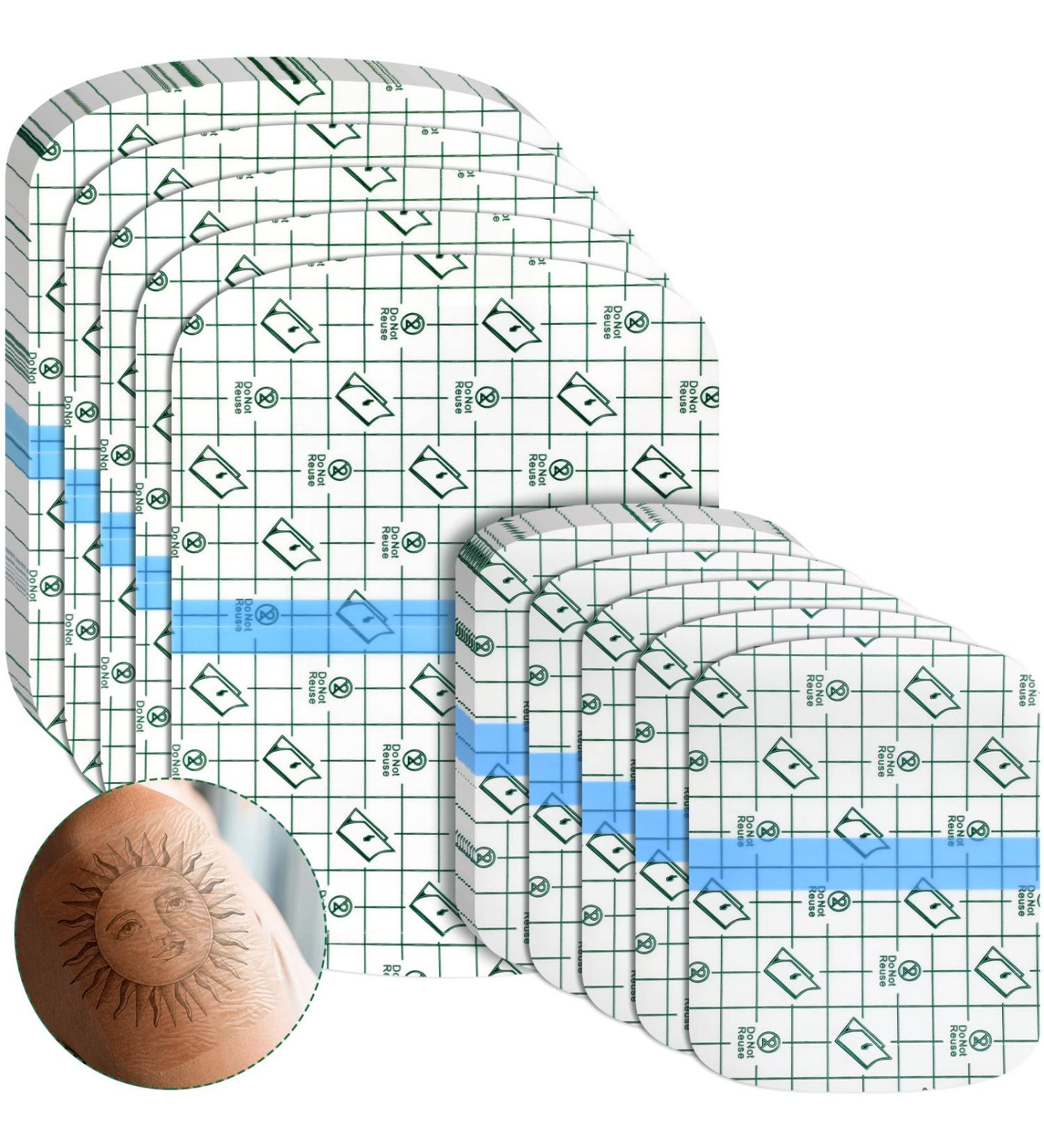 60 Pcs Waterproof Tattoo Bandage Film - Transparent Adhesive Cover for Tattoo Protection, 2 Sizes Available - Buy Online on GoSupps.com