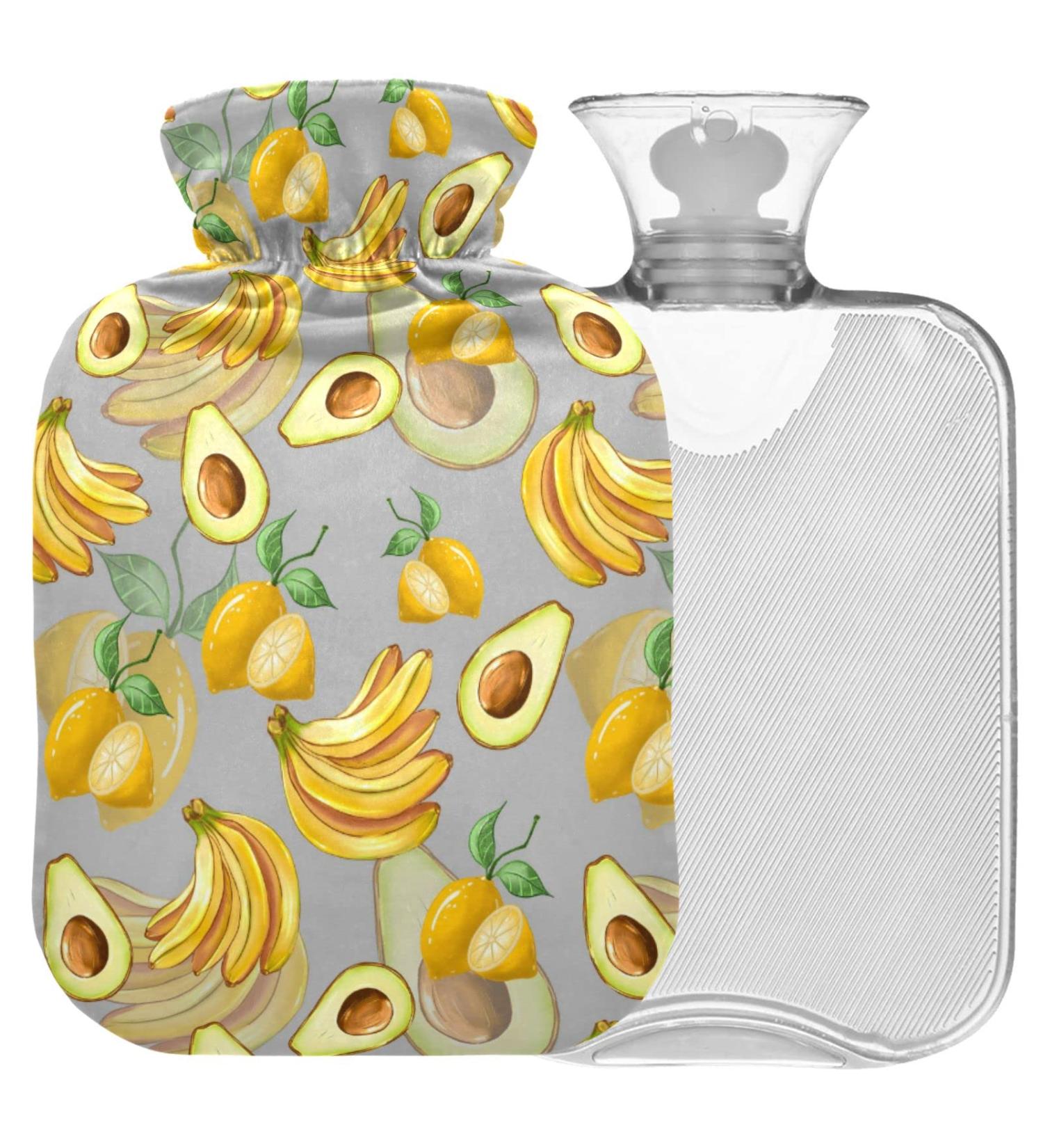 Naanle Banana Lemon Avocado Hot Water Bottle - 1L Transparent Thermal Bottle for Bed & Pain Relief | Warm & Steady Heat Therapy - Buy Online on GoSupps.com