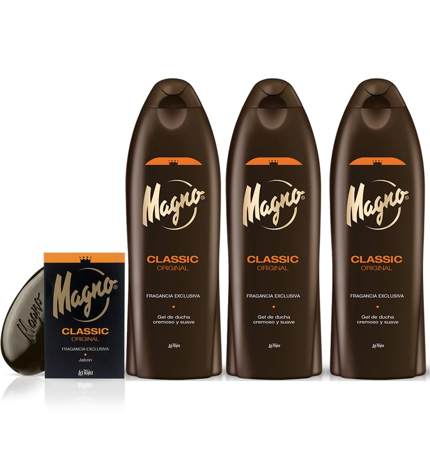Magno Classic Shower Gel 18.3oz/550ml with Magno Soap 4.4oz Bundle - Set of 3 Bottles - Buy Online on GoSupps.com