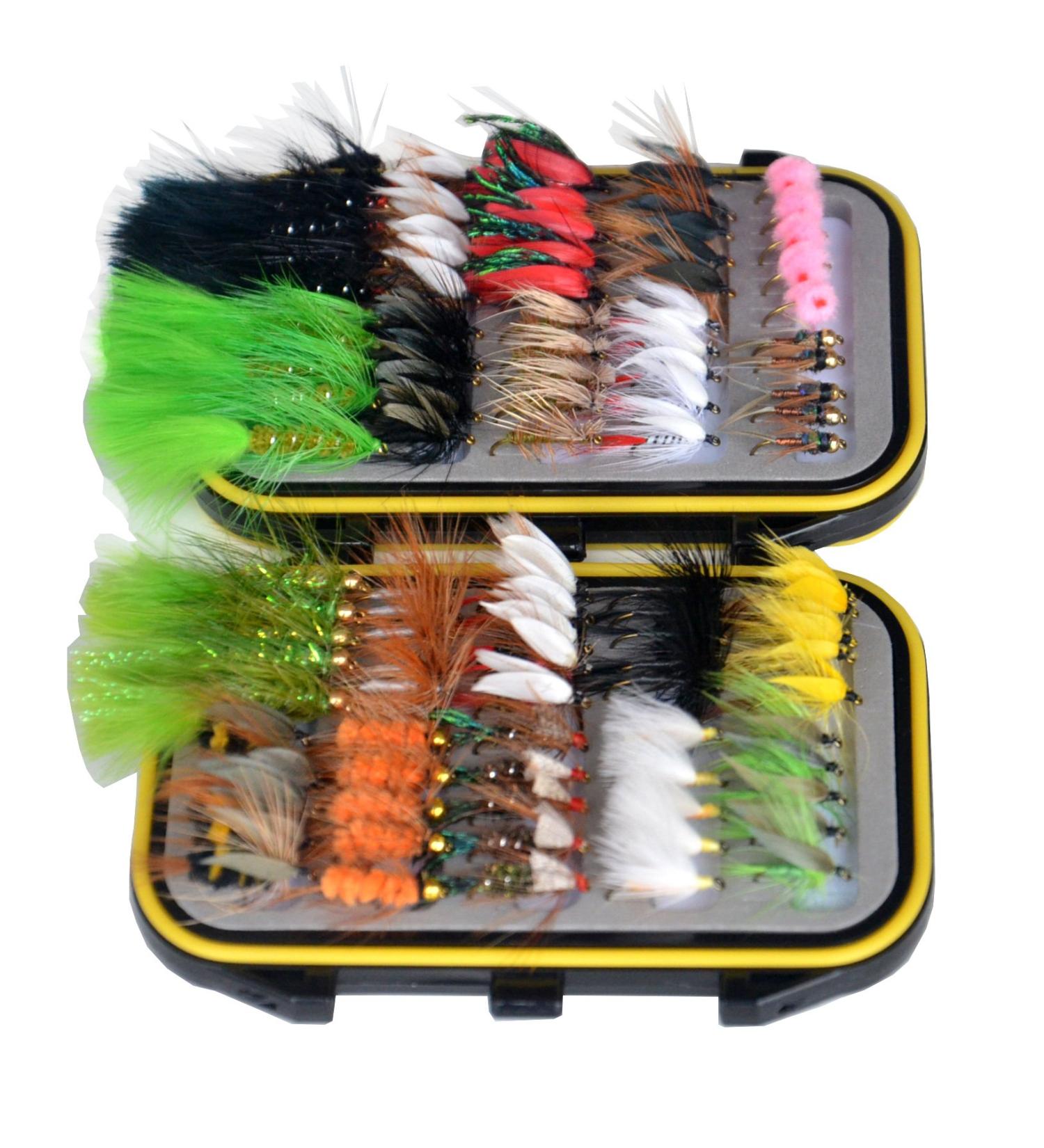 Outdoor Planet Waterproof Fly Box with 100 Trout Flies + Pocket Box - Dry/Wet/Nymph/Streamer Lures - Buy Online on GoSupps.com