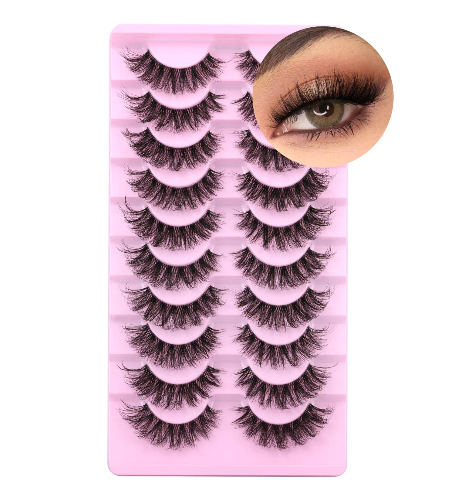 Fake Eyelashes Cat Eye Lashes Wispy Natural Look with Clear Band False Eyelashes that Look Like Extensions Soft Handmade Reusable Faux Mink lashes - Buy Online on GoSupps.com