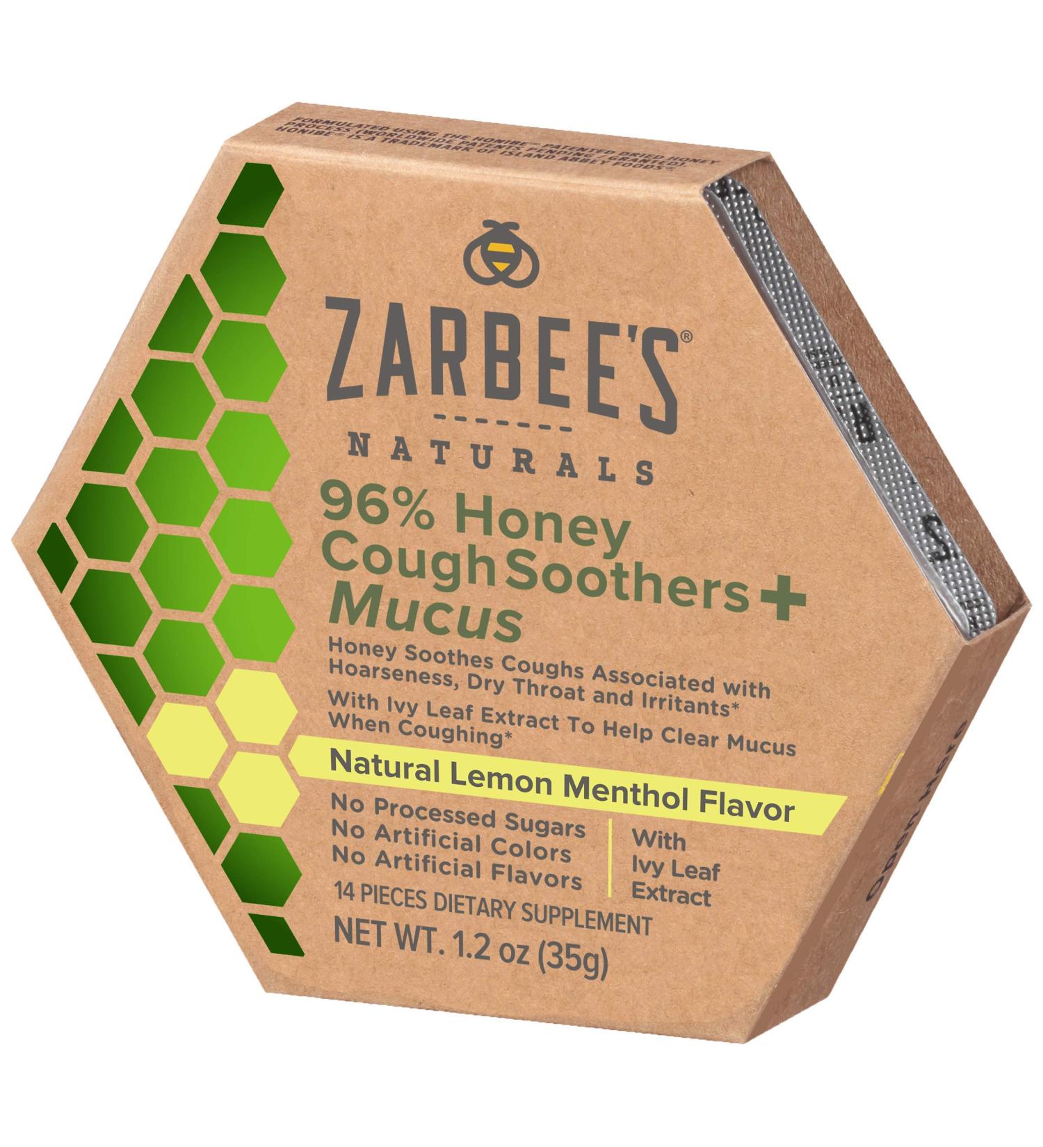 Zarbee's Naturals Honey Cough Soothers with Ivy Leaf - 16.8 Oz, 14 Count, Lemon Menthol - Buy Online on GoSupps.com