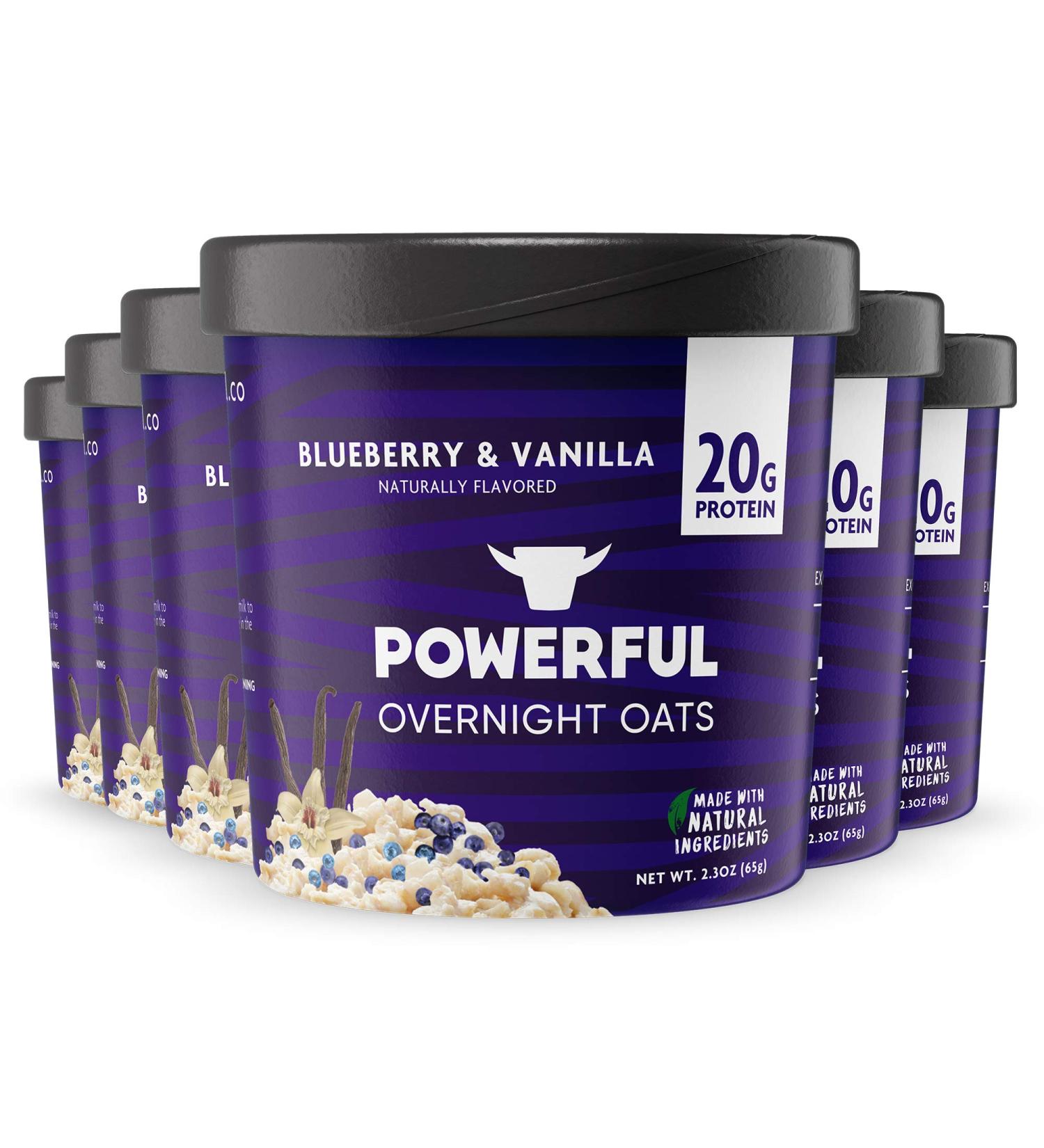 High Protein Blueberry Vanilla Overnight Oats Cup - 20g Protein, Whole Grain, Kosher - 6 Pack - Buy Online on GoSupps.com