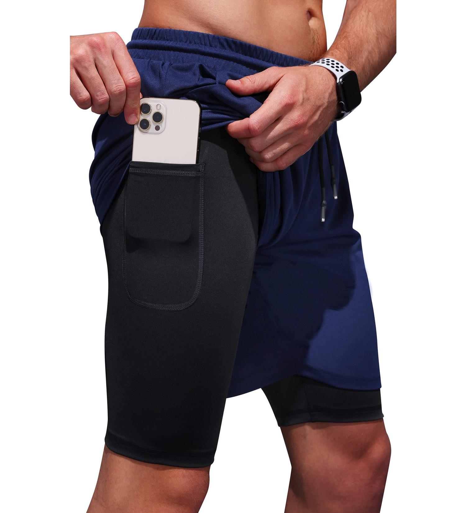Ewedoos Men's 2 in 1 Workout Shorts - 7 Inch Running & Athletic Gym Shorts for Men - Large Navy - Buy Online on GoSupps.com