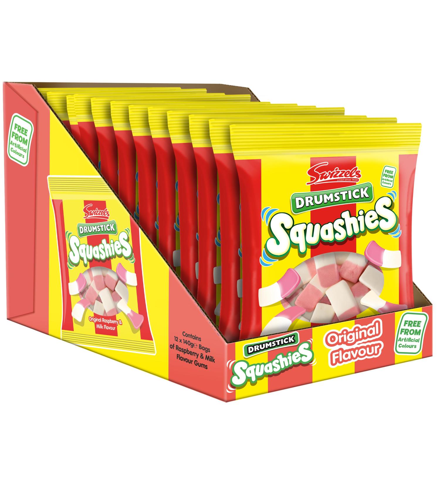 Swizzles Drumstick Squashies Original Sweets - Raspberry and Milk Flavour Sweets- Bulk Multipack (12 x 140g) - Buy Online on GoSupps.com