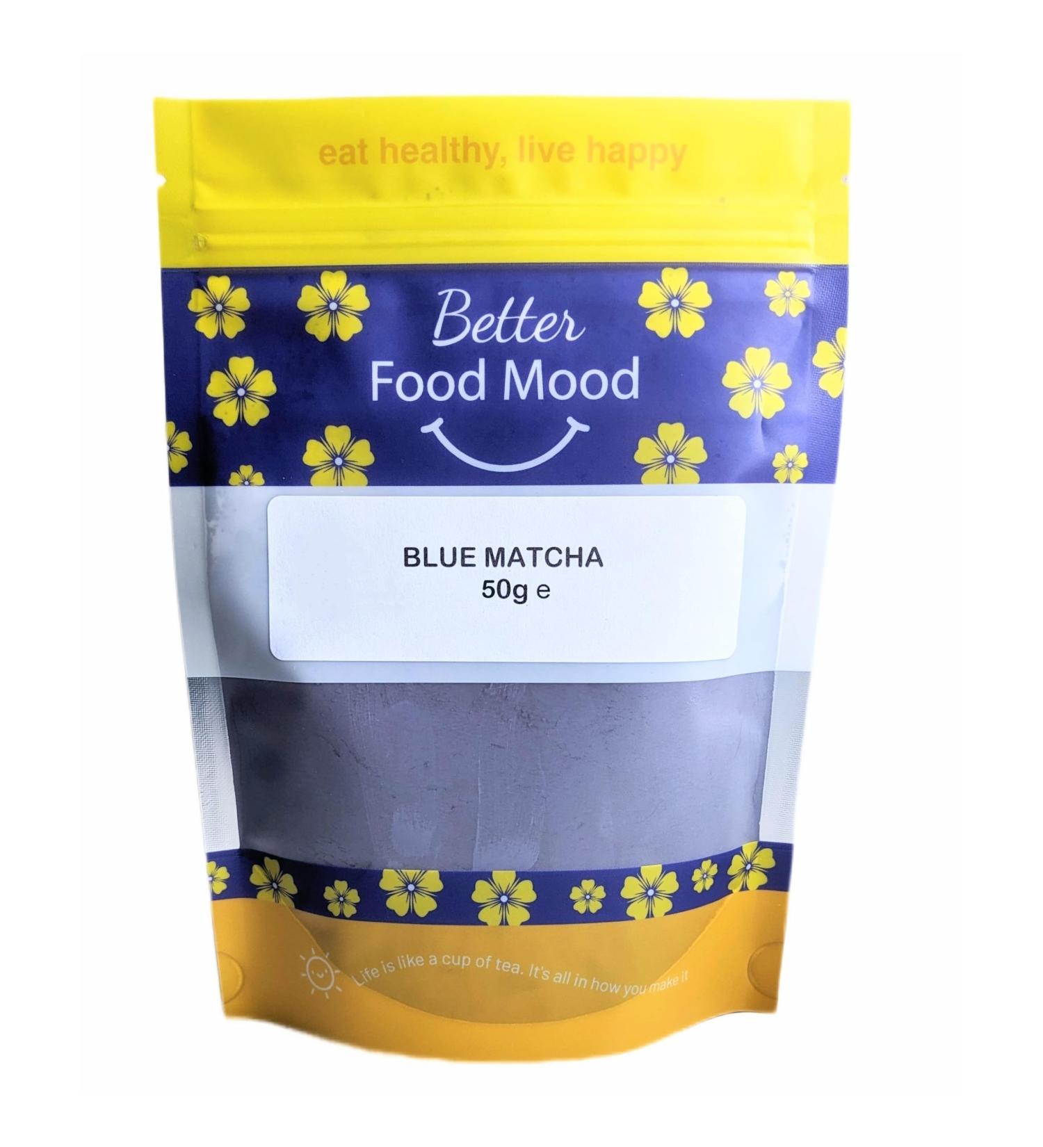 Better Food Mood Blue Matcha Blue Flower Powder 50g | No Artificial Colours | Blue Flowers Rich in Antioxidants | Use in Oatmeal Cakes - Buy Online on GoSupps.com