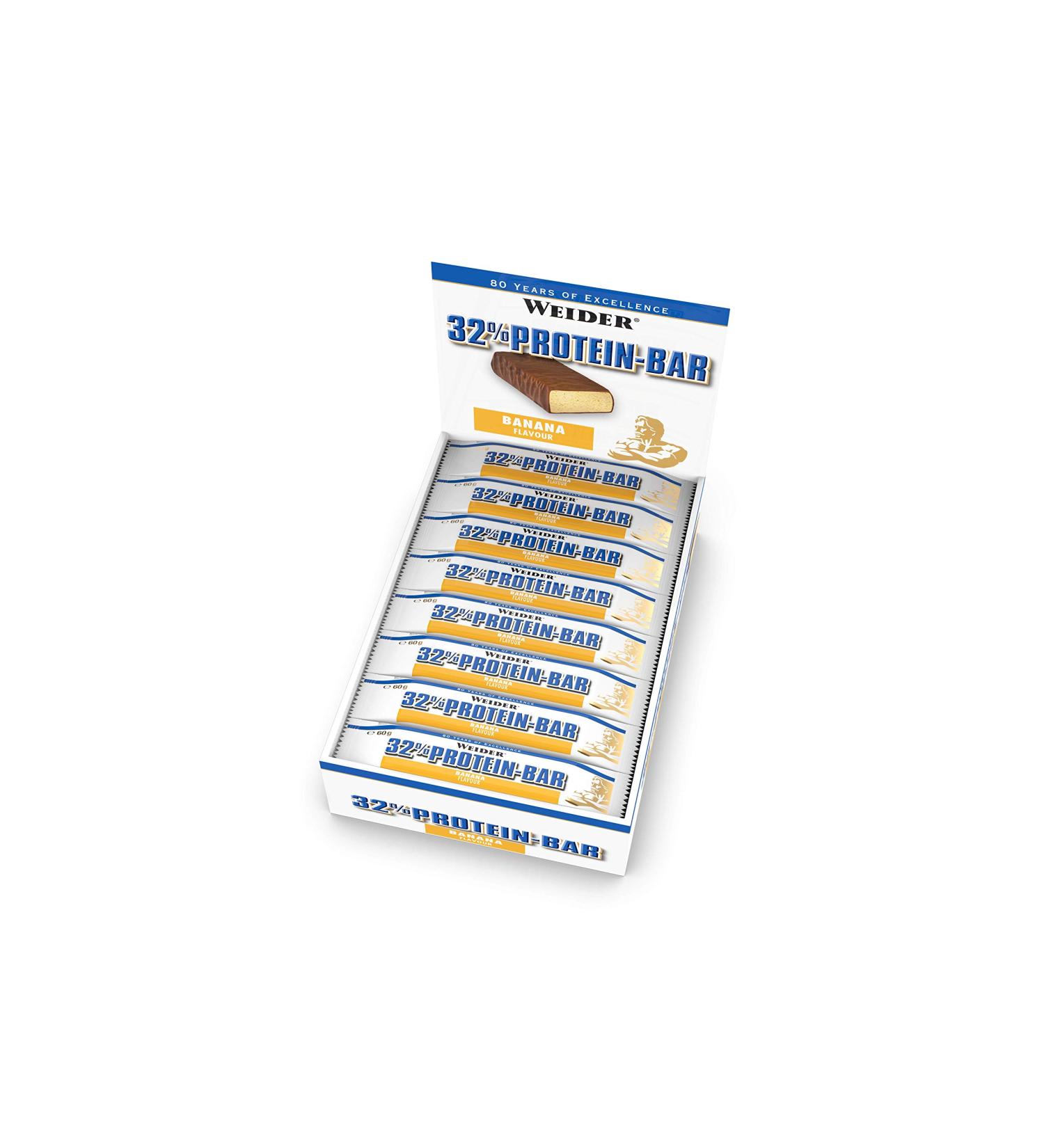 Weider 32% Protein Bar Banana - 24 x 60g Pack | High Protein Snack for Fitness Enthusiasts | International Shipping Available - Buy Online on GoSupps.com