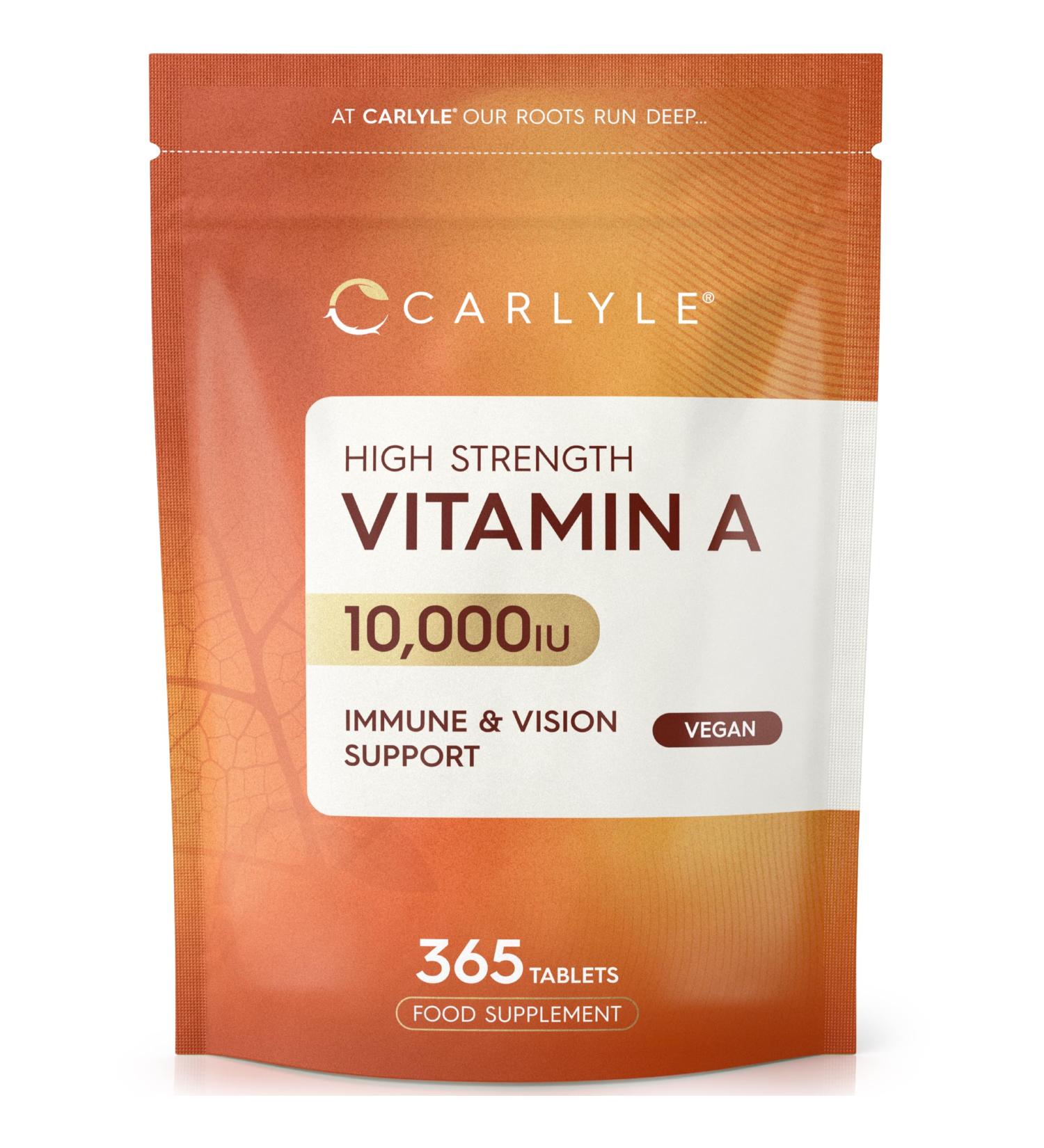 Vitamin A Tablets 10000 IU | 365 Count (1 Year Supply) | Vitamin A as Retinol Acetate | High Strength | Vegan and Vegatarian | by Carlyle - Buy Online on GoSupps.com