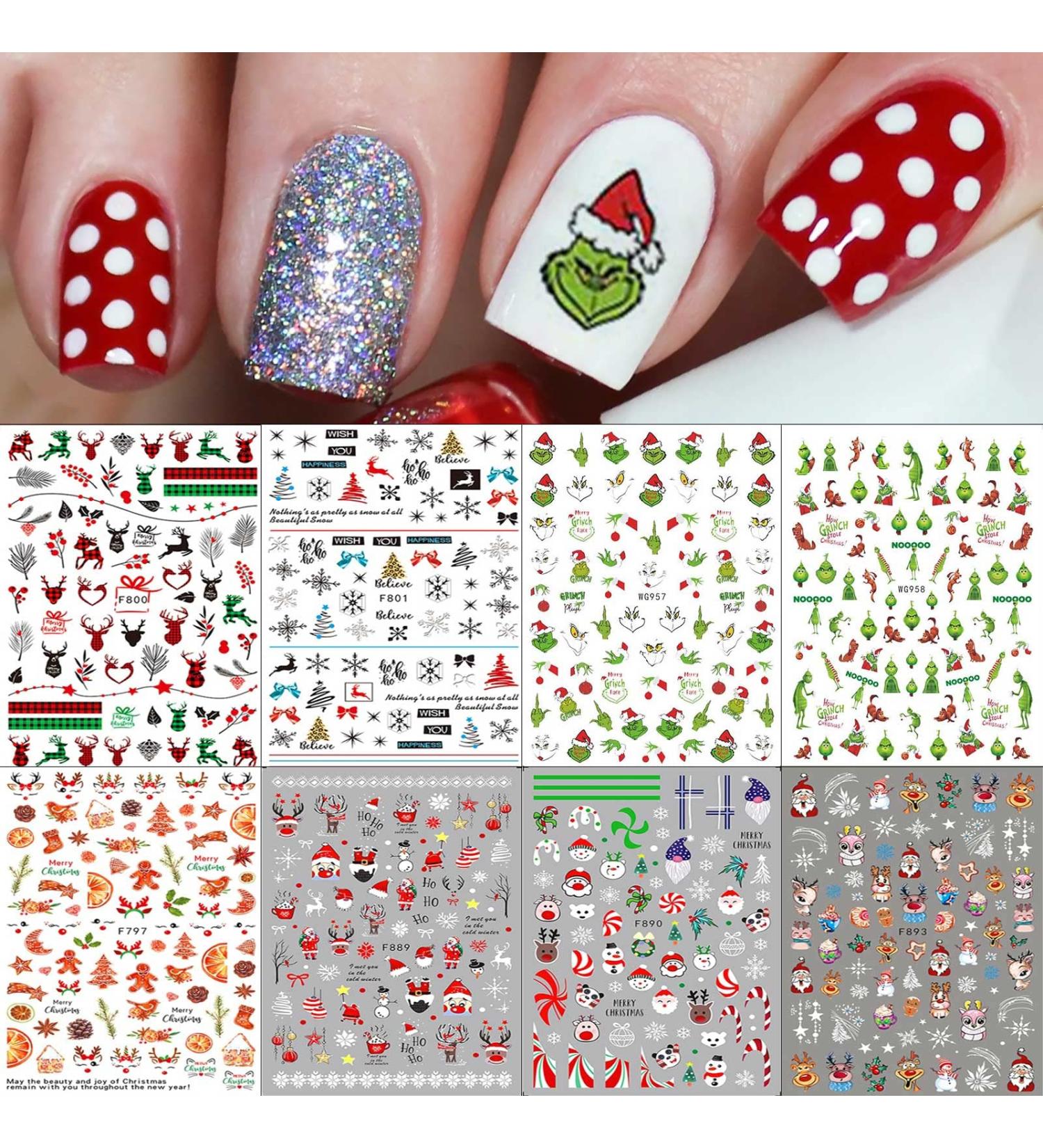 Cartoon Christmas Nail Stickers 9 Sheets Self-Adhesive Nail Decal Nail Art Decoration Design Supplies - Buy Online on GoSupps.com