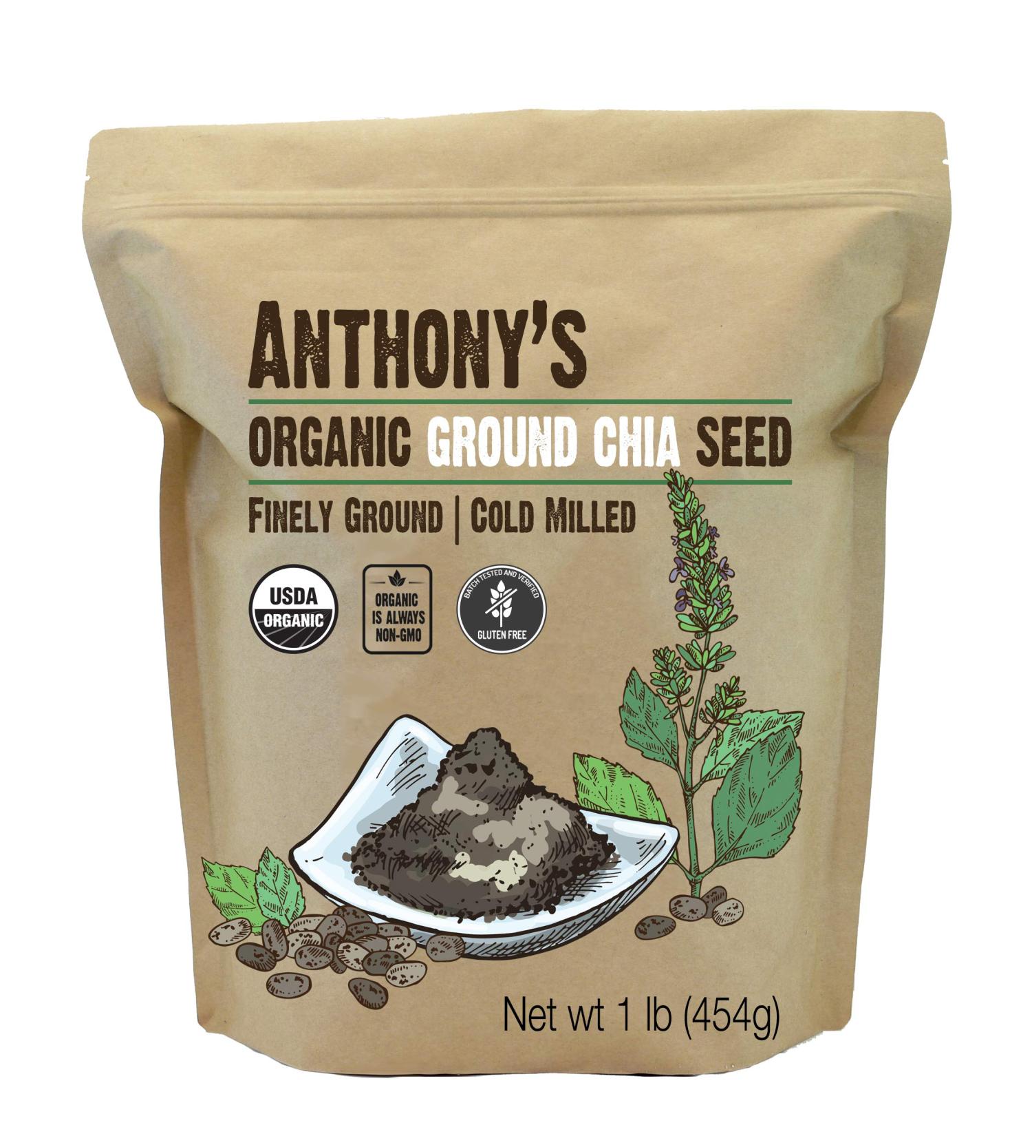 Organic Chia Seed - Anthony's 1 lb | Gluten Free, Non-GMO, Finely Ground - Buy Online on GoSupps.com