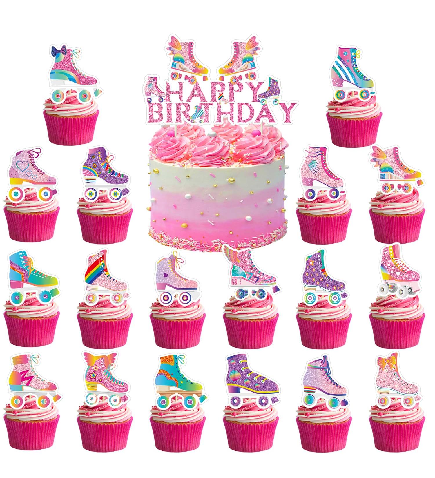 37pcs Roller Skate cake decoration set include 1pc big cake topper 36pcs cupcake toppers for 80s 90s Retro Hip Hop Roller Skating Theme birthday party decor - Buy Online on GoSupps.com