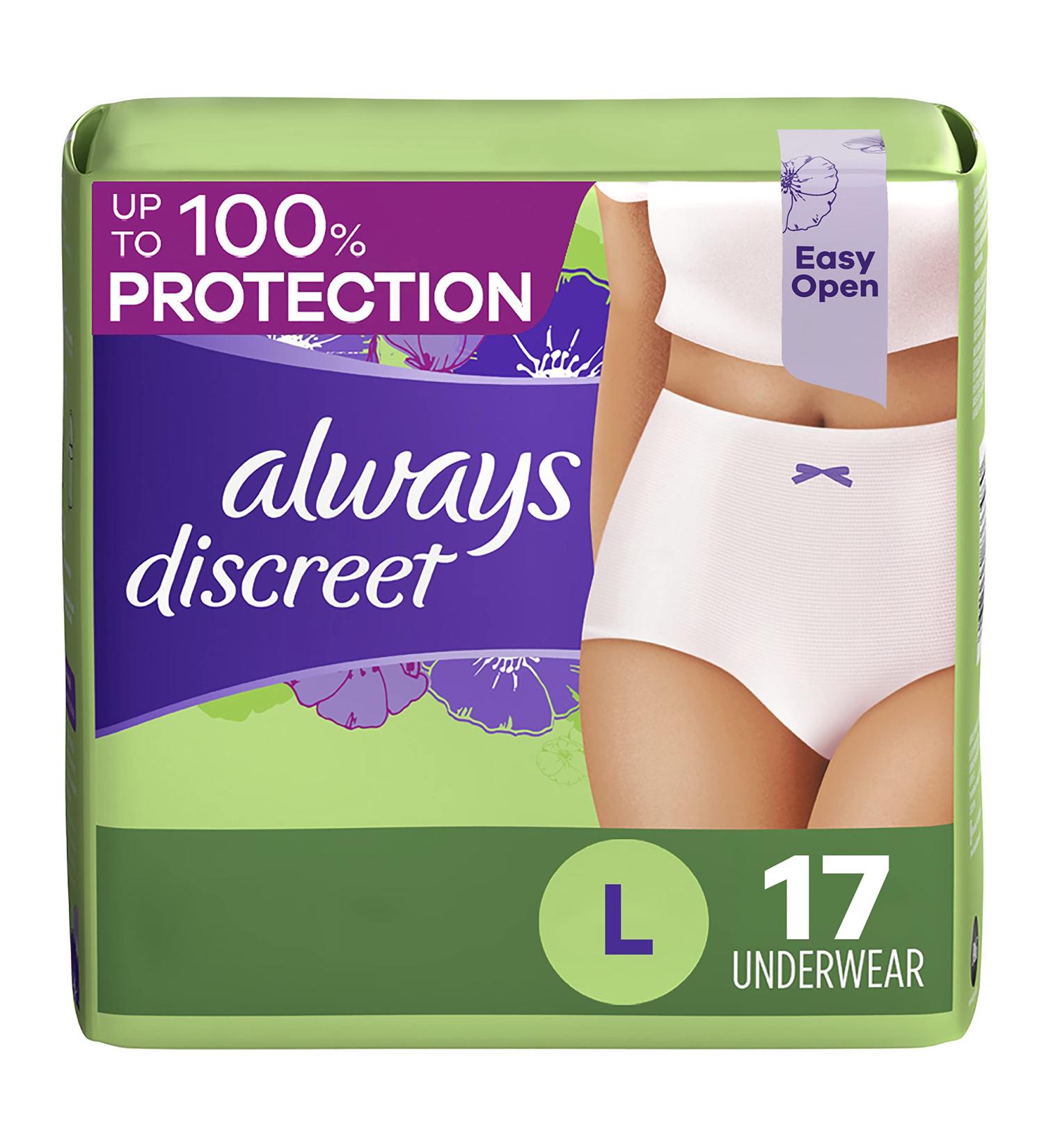 Always Discreet Incontinence & Postpartum Underwear - Size Large, Maximum Absorbency - 17 Count - Buy Online on GoSupps.com