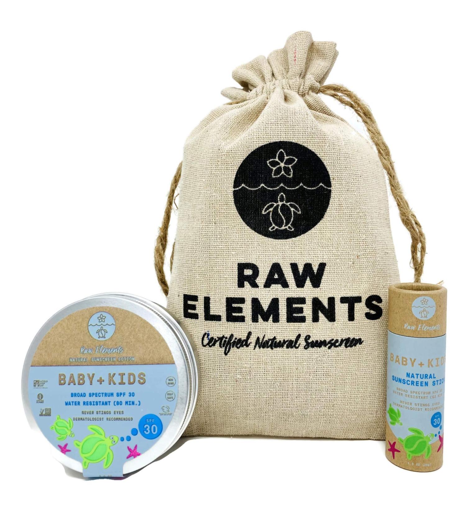 Organic Baby & Kids SPF 30 Sunscreen Zero-Waste Bundle with Lotion Tin & Stick - 3oz & 1oz - Hemp Drawstring Bag Included - Buy Online on GoSupps.com