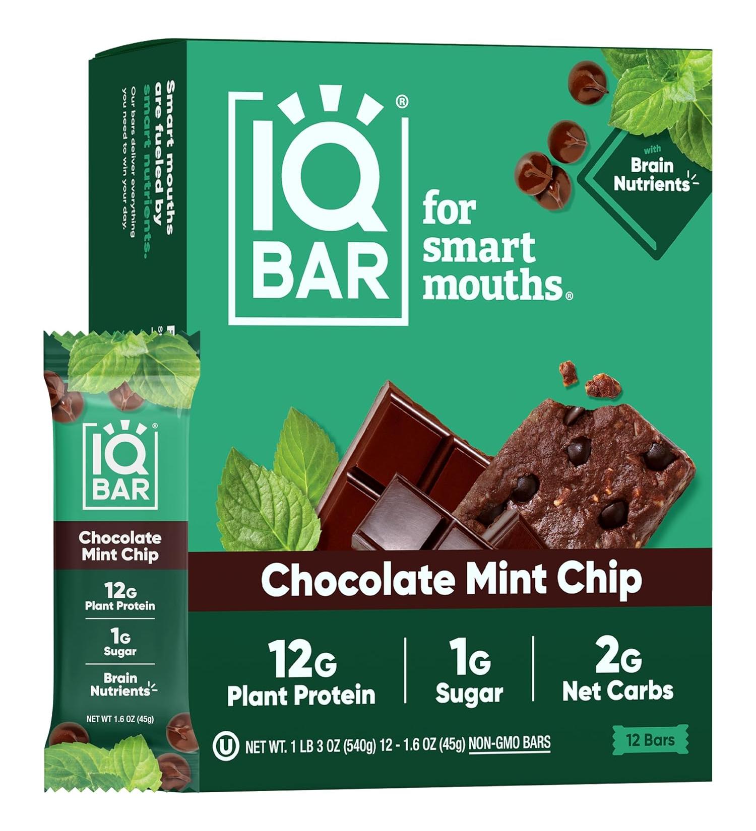 IQBAR Brain and Body Keto Protein Bars - Chocolate Mint Chip - Pack of 12 - Buy Online on GoSupps.com