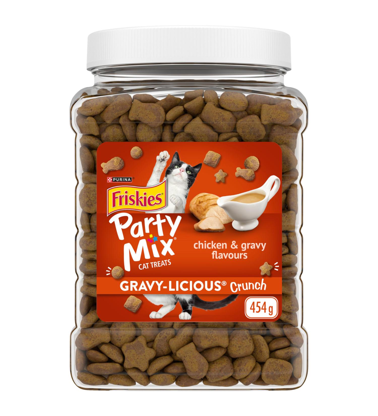 Friskies Party Mix Cat Treats Gravy-licious Crunch Chicken and Gravy - 454 g Cannister (1 Pack) 454 g (Pack of 1) Cat Treats - Buy Online on GoSupps.com