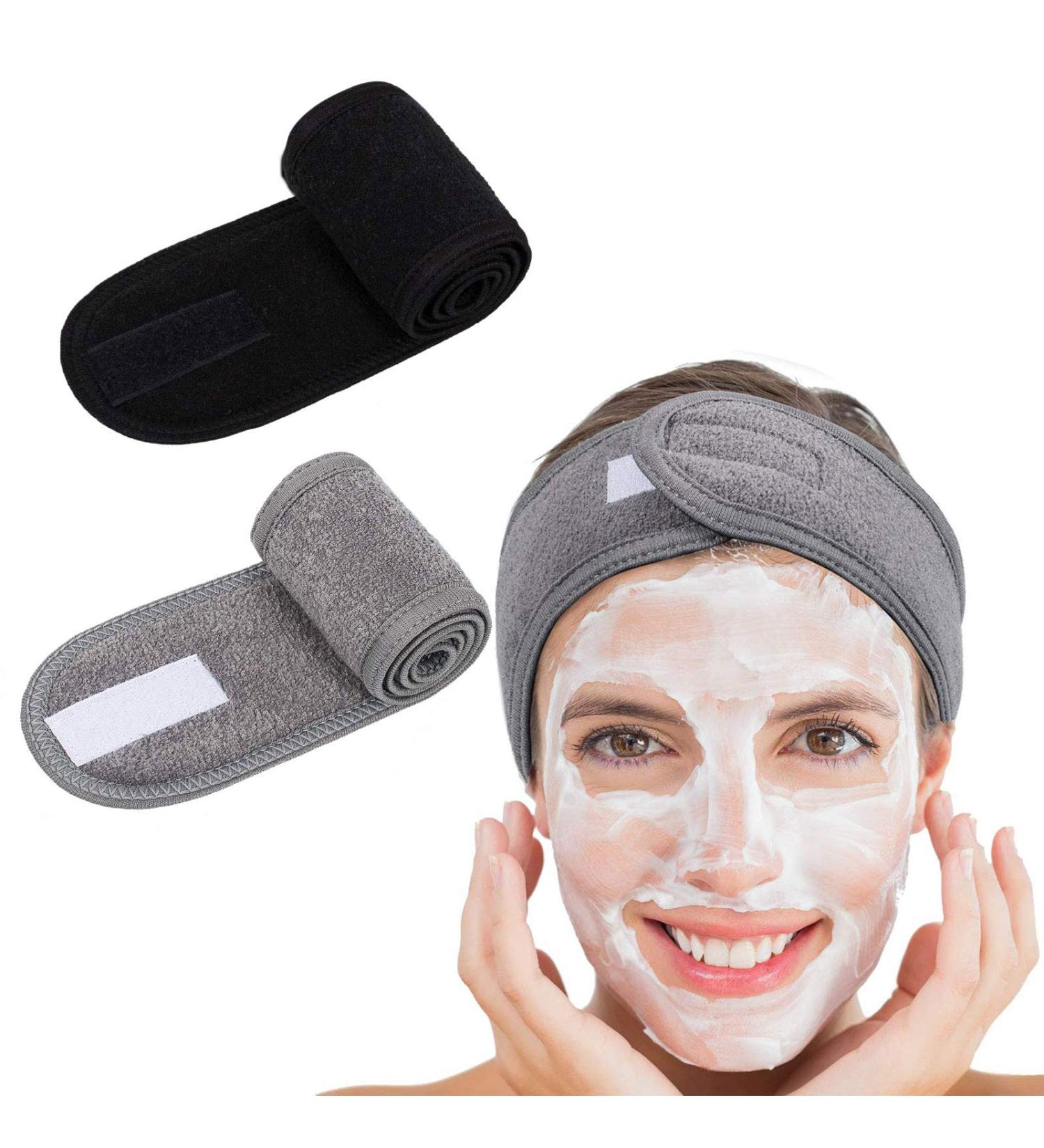 Whaline Spa Facial Headband Make Up Wrap Head Terry Cloth Headband Adjustable Towel for Face Washing Shower Facial Mask 2 Pieces (Gray Black) - Buy Online on GoSupps.com