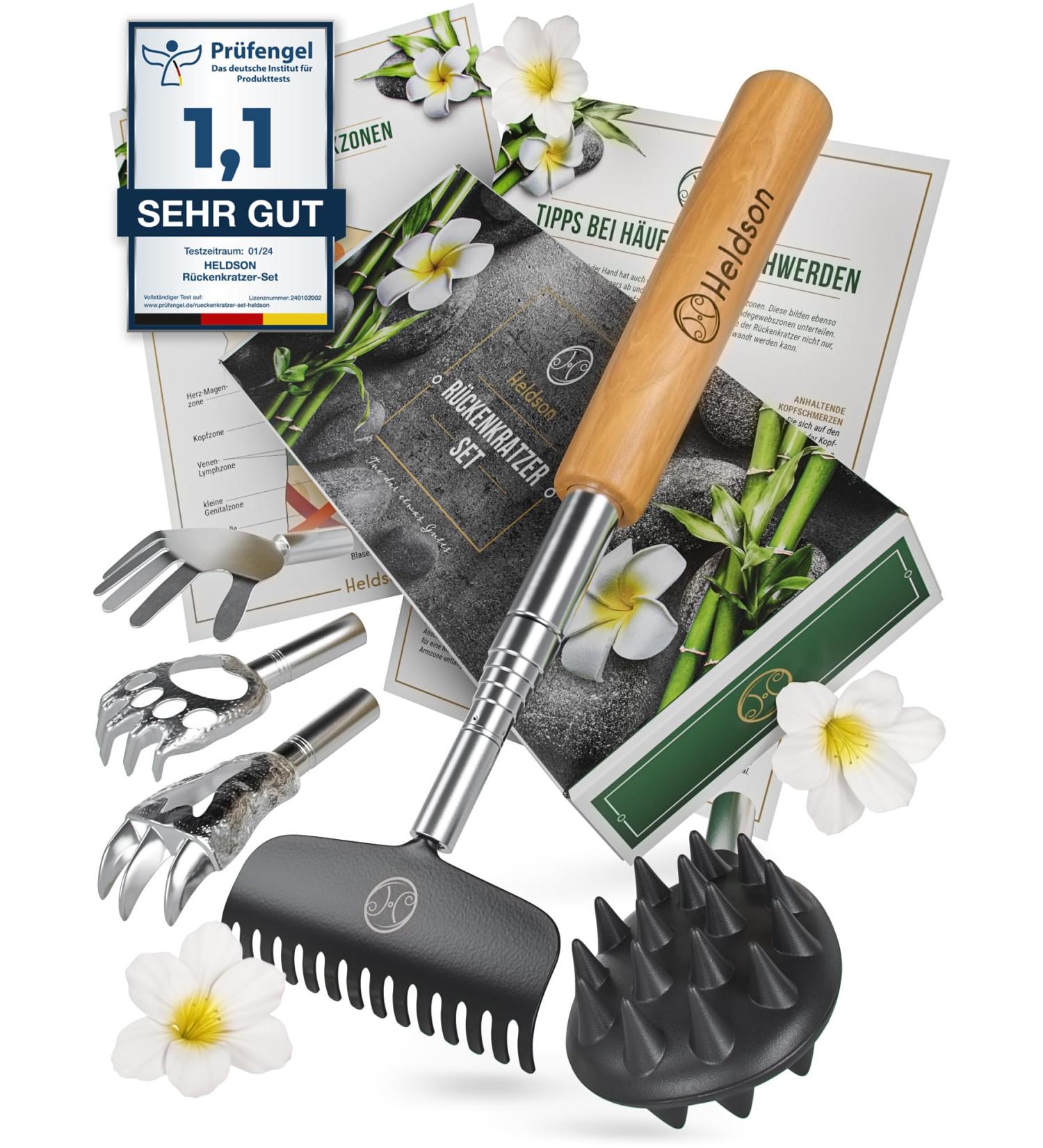 Heldson Back Scratcher - Telescopic Wooden Back Scratchers for Men & Women | 6 Scratch Variants | Perfect Gift for Seniors - Buy Online on GoSupps.com