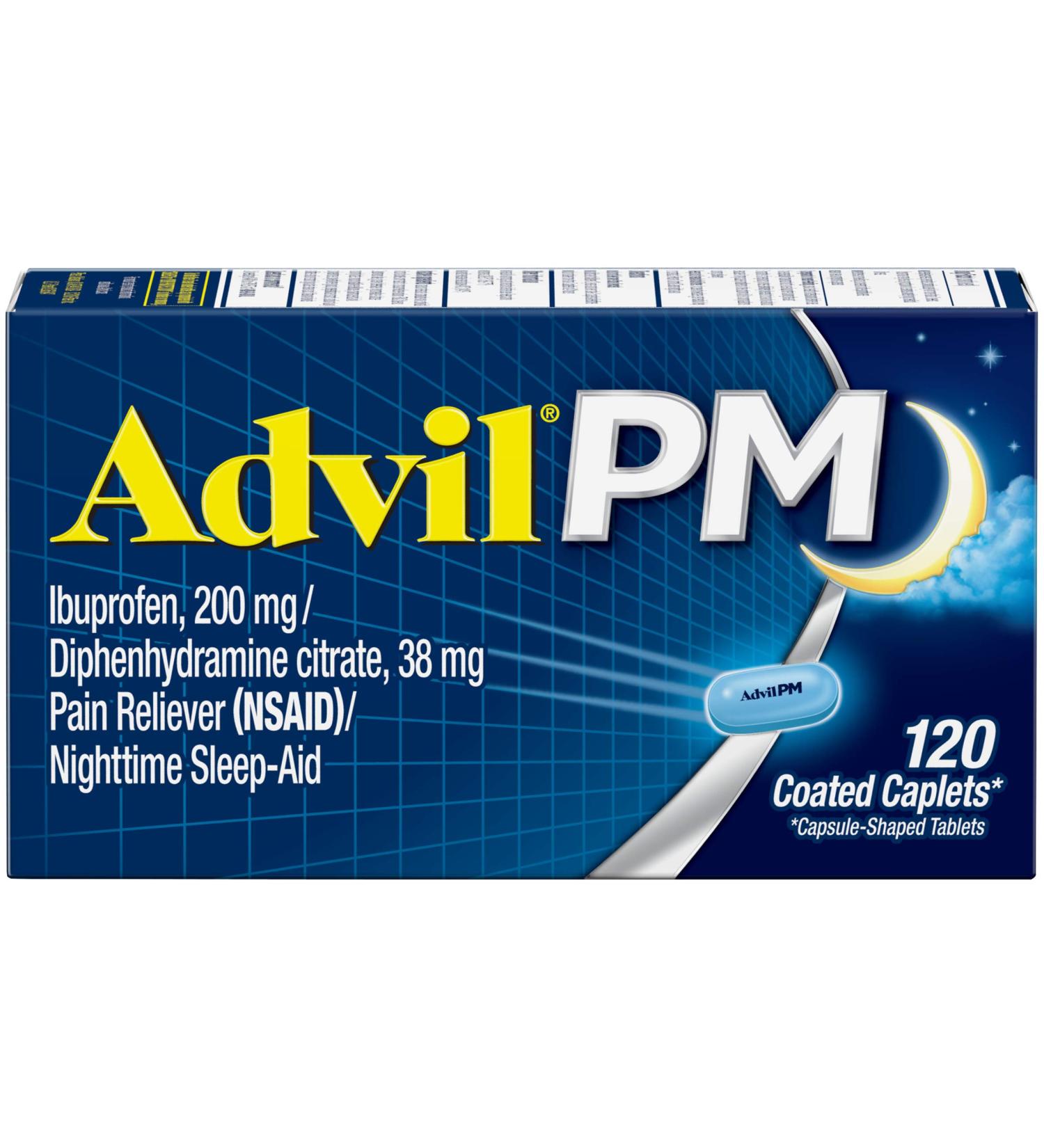Advil PM Pain Reliever & Nighttime Sleep Aid - 120 Coated Caplets - Buy Online on GoSupps.com