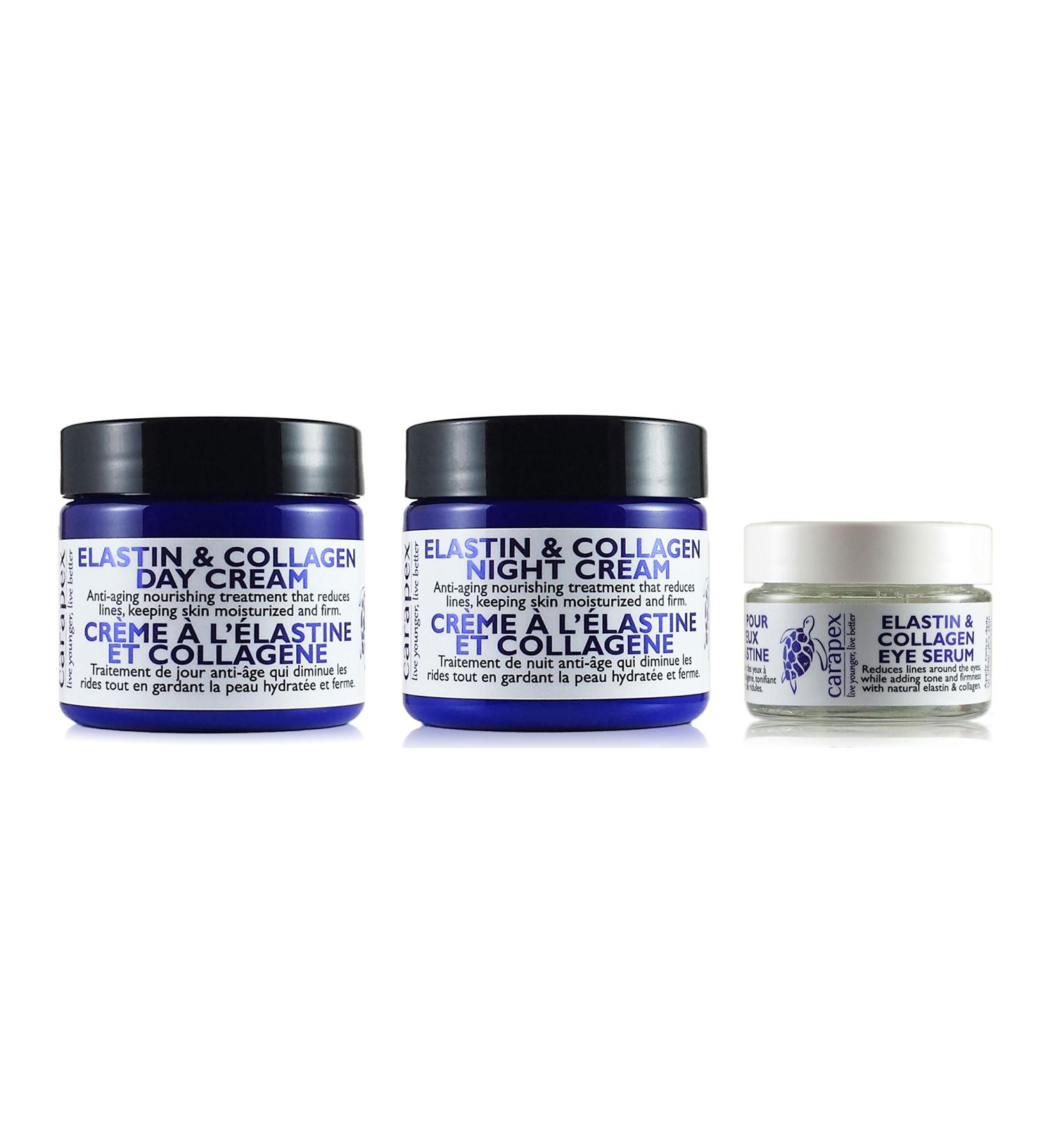 Carapex Elastin and Collagen Face Cream Set + Eye Serum Fragrance Free for Women and Men