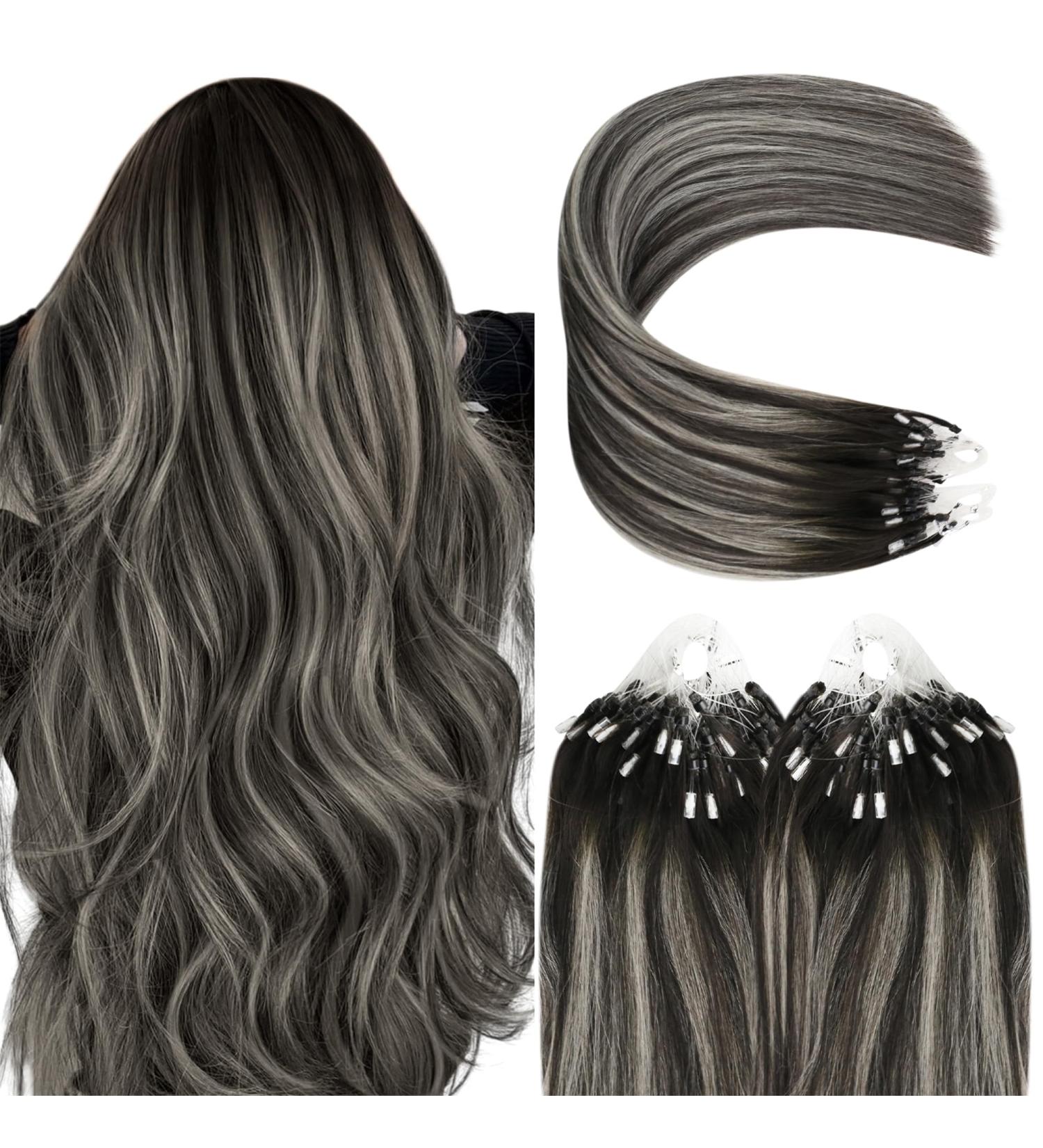 Youngsee Microring Extensions - Real Hair Silver & Black Ombre 35cm | 50g Short Microring Hair Extensions - Buy Online on GoSupps.com