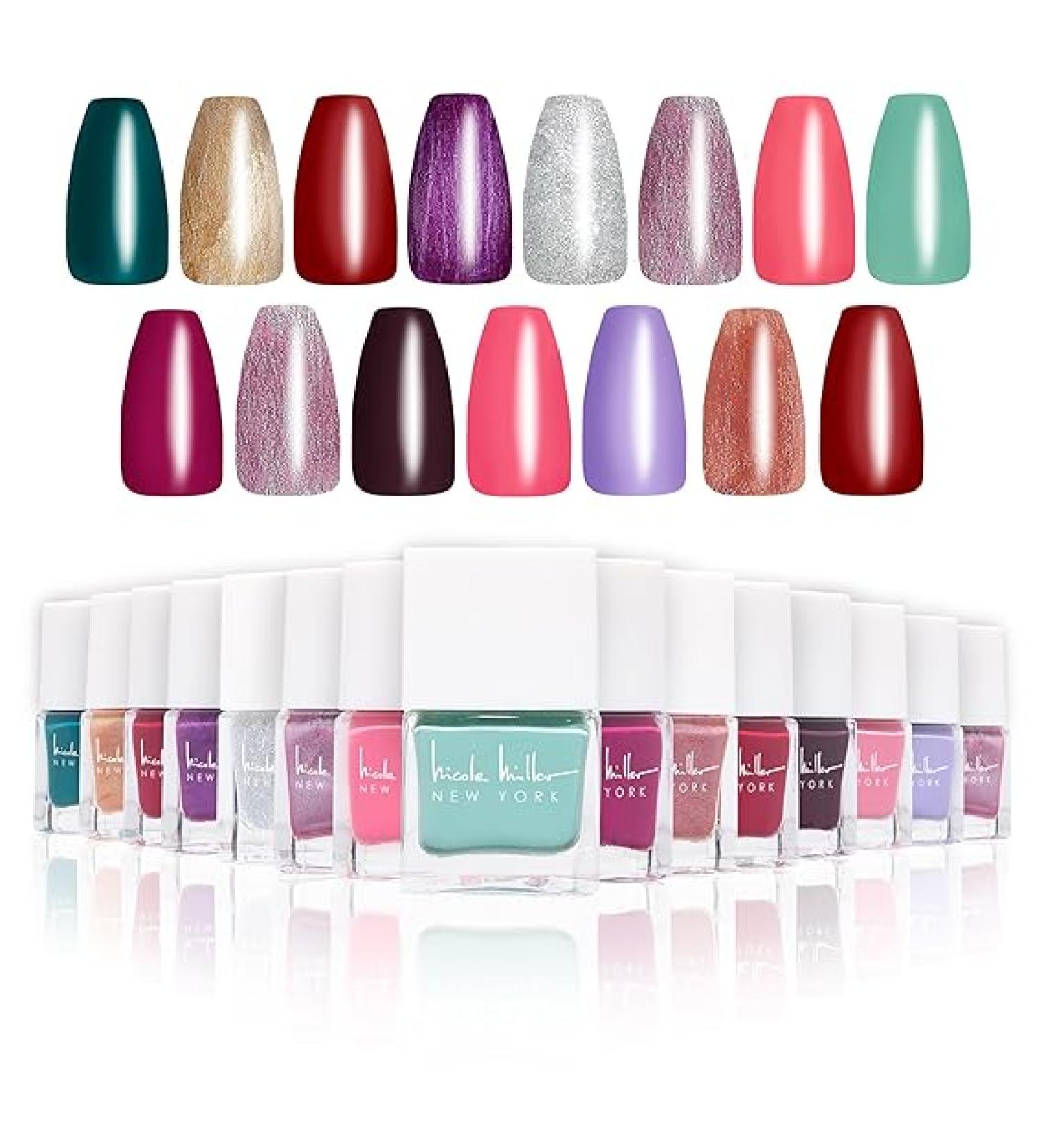 Nicole Miller New York Water-Based Peel Off Nail Polish Set - 15 Mini Long-Lasting Vibrant Shades for Trendy & Glossy Nails - Buy Online on GoSupps.com