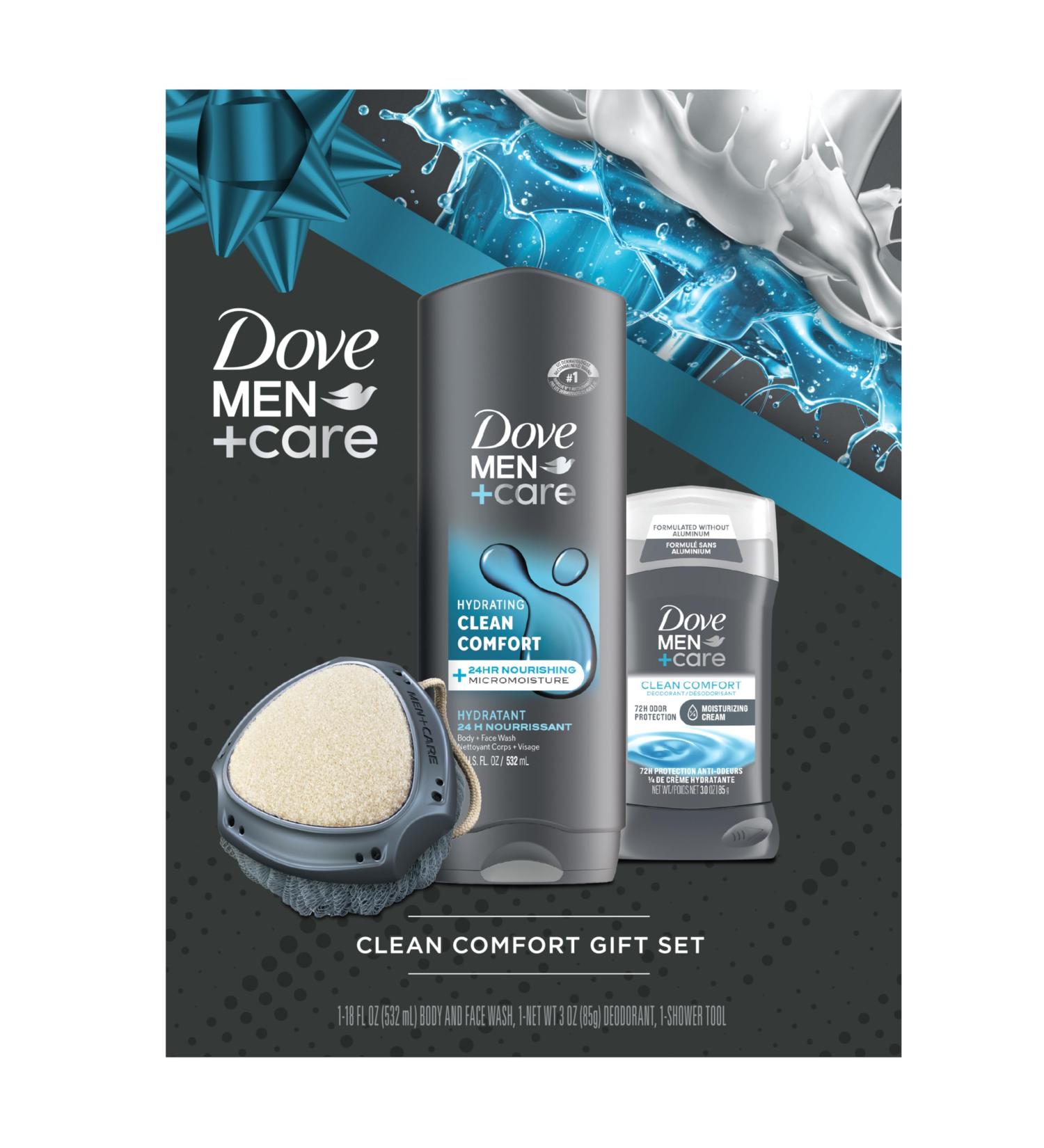 Dove Men+Care Gift Set Clean Comfort Body Wash Deodorant & Shower Tool | International Shipping Available - Buy Online on GoSupps.com