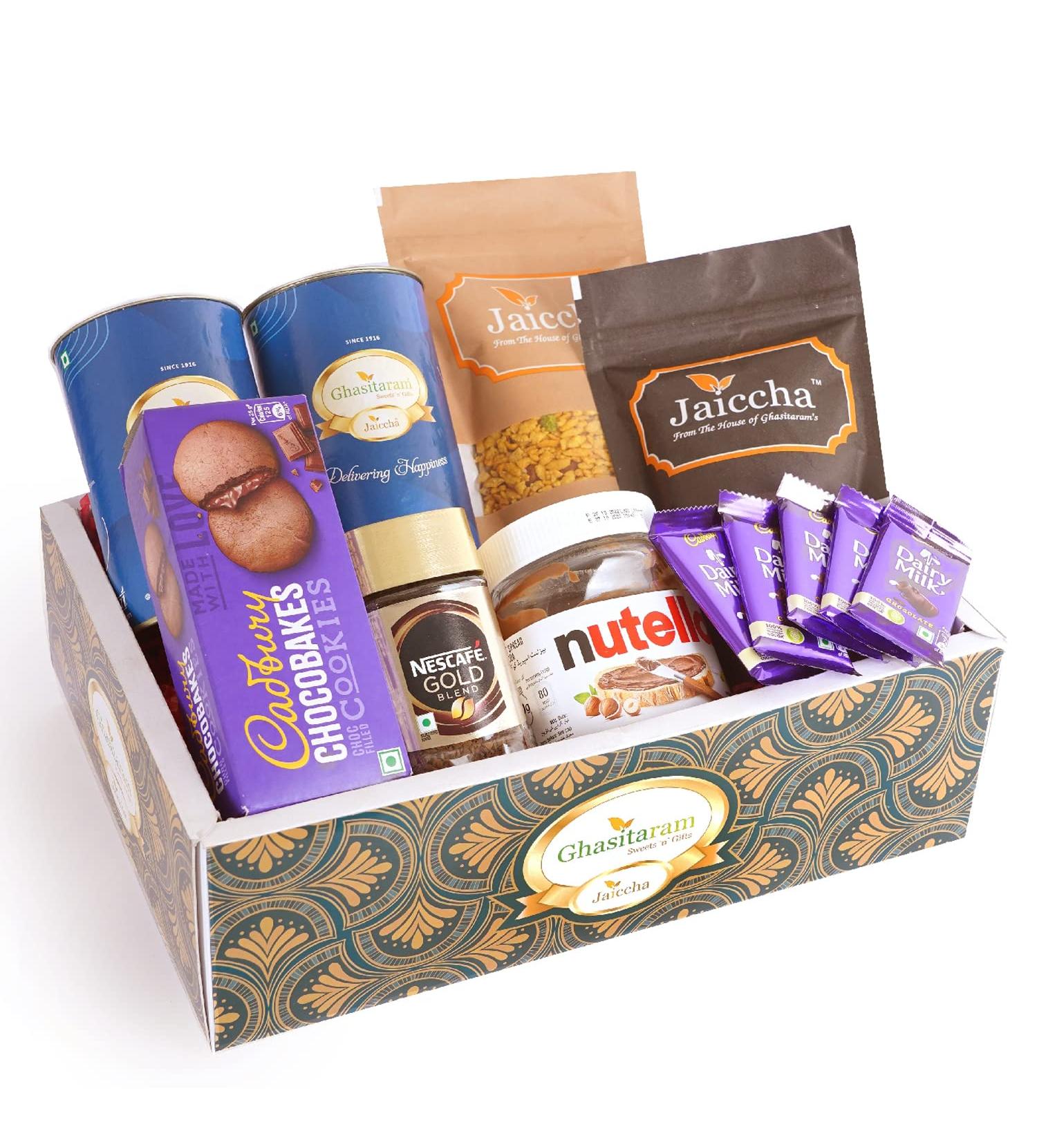 Ghasitaram Gifts Jaiccha Green Hamper Box of 12 Goodies - Buy Online on GoSupps.com