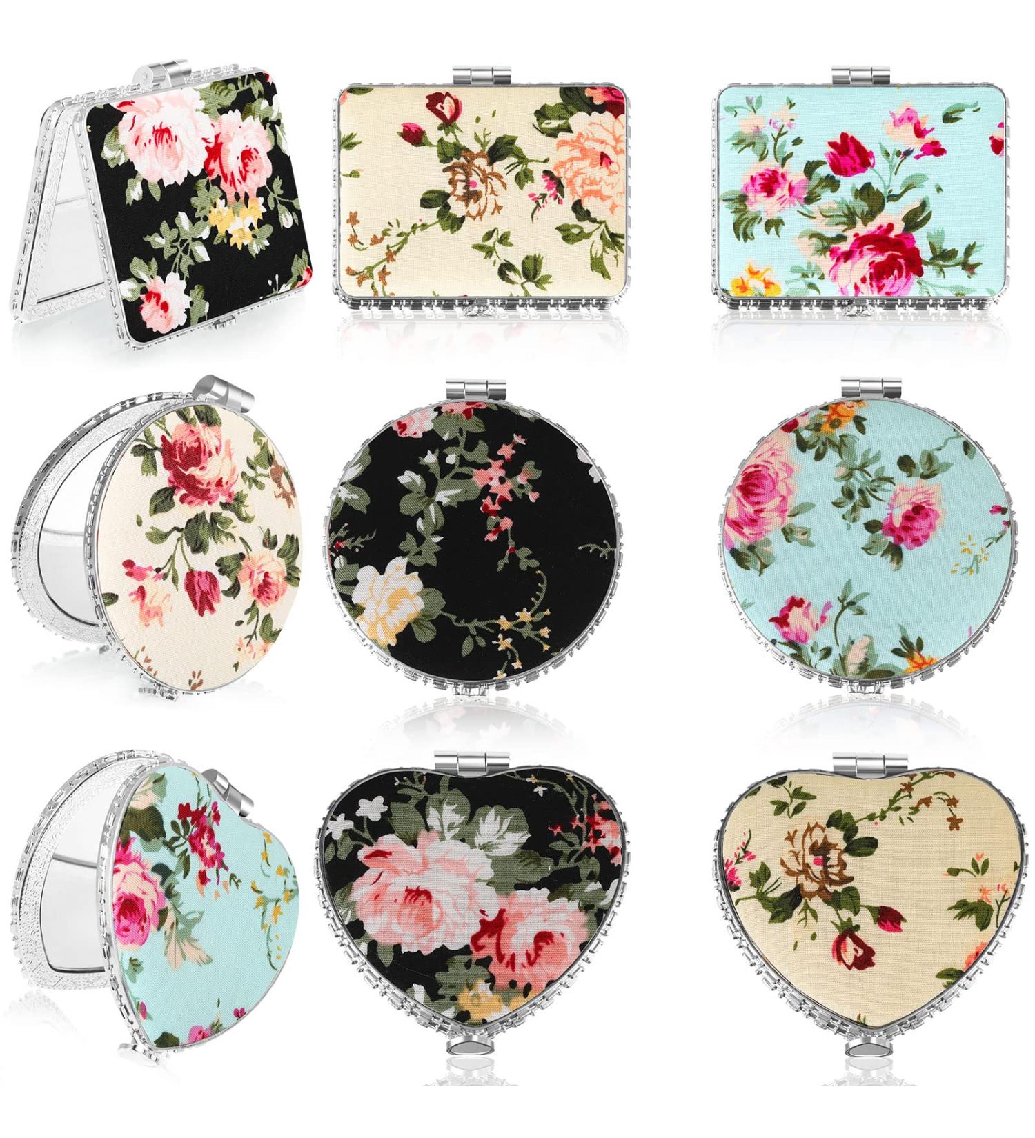 Vintage Peony Pattern Compact Mirrors Set - 9 Pcs Portable Travel Mirror for Women & Girls - Buy Online on GoSupps.com