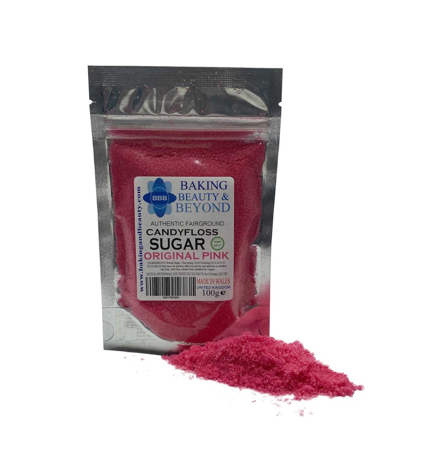 Baking Beauty & Beyond Premium Floss Sugar for Cotton Candy - Cotton Candy Flossing Sugar with Natural Ingredients Perfect for Every Occasion Bulk Floss Sugar 100g - Original Pink Flavour - Buy Online on GoSupps.com