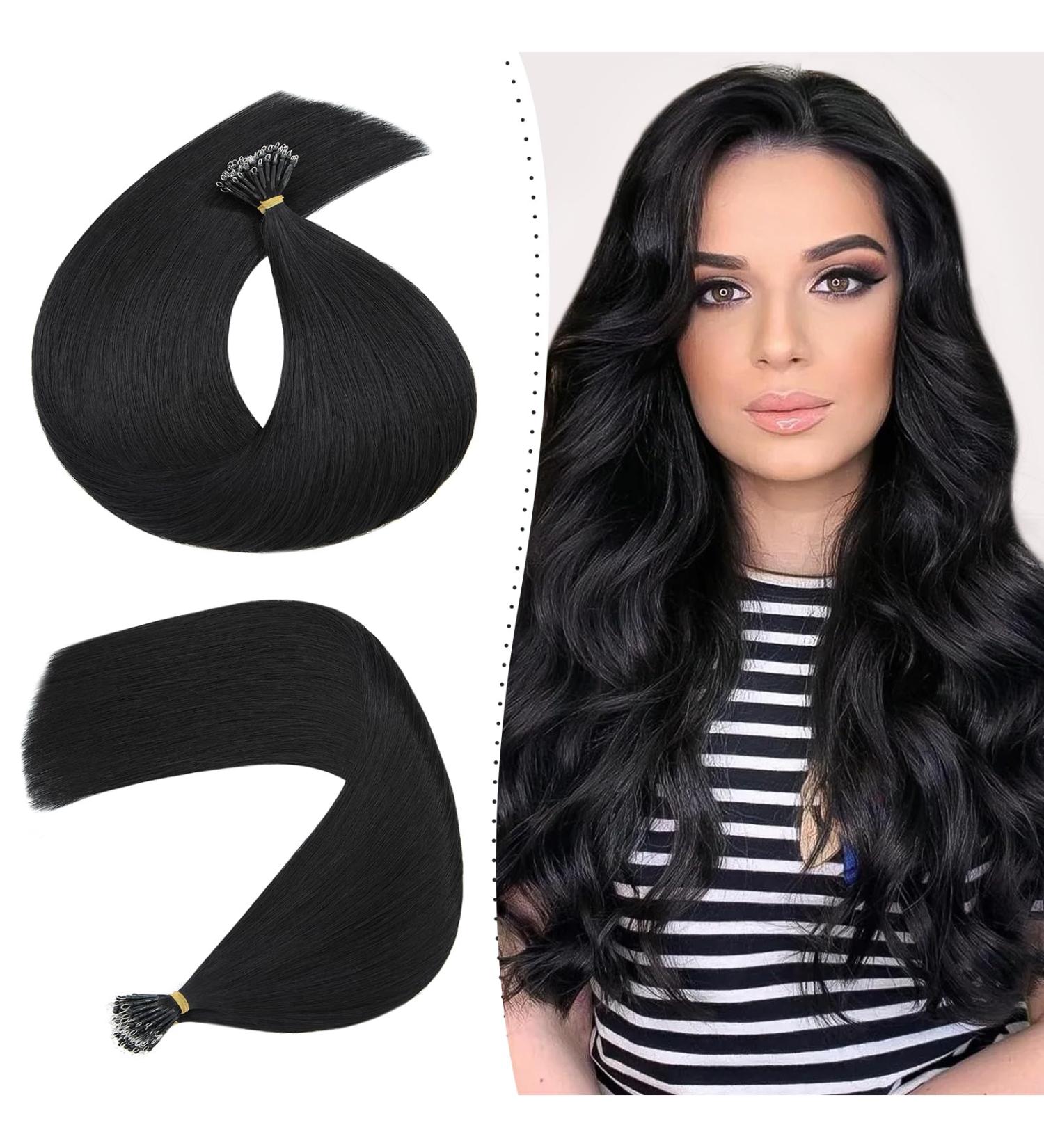 Silk-co Nano Ring Hair Extensions 1g/s Pre Bonded 50g Nano Tip Bondings 100% Real Remy Human Hai 50 Strands 1g/s #01 Jet Black 20 Inch - Buy Online on GoSupps.com