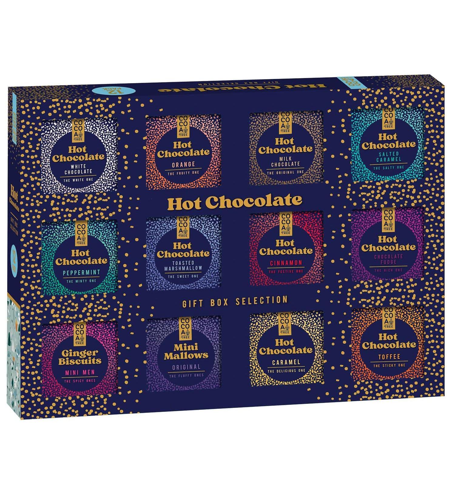 Hot Chocolate Gift Box Selection 12pk - Gift Set with Gingerbread & Marshmallow Classic & Tempting Assorted Deliciously Flavours in package- 180g - Buy Online on GoSupps.com